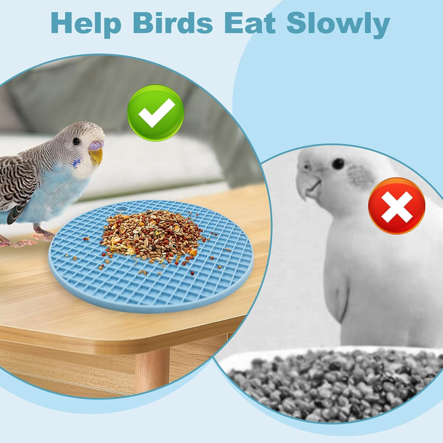 3 Colors Bird Foraging Toys Puzzle, Silicone Birds Slow Feeder Mats, round Interactive Birds Cage Feeder, Bird Toys for Parakeets, Parrots, Cockatiel, Budgie, African Grey (6.3 Inches) image number 1