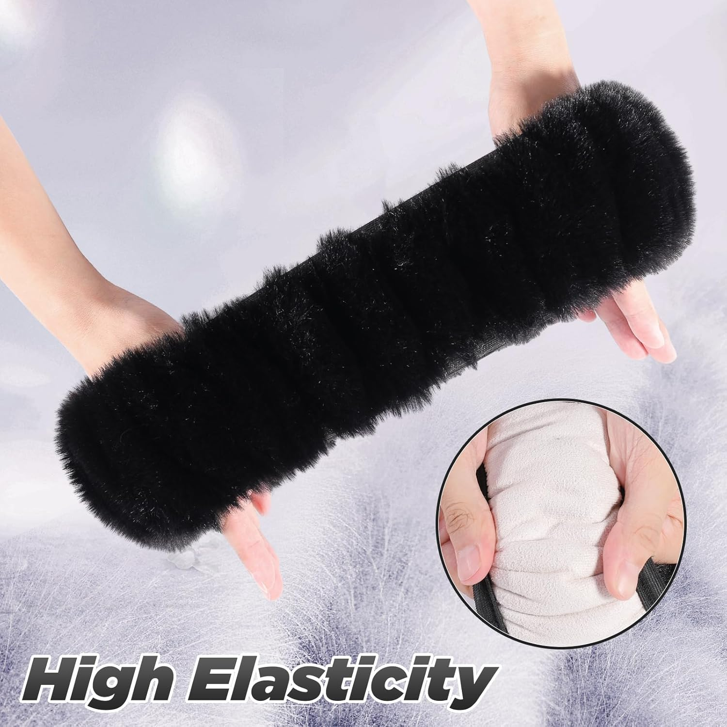 SEG Direct Fluffy Steering Wheel Cover and Fluffy Gear Lever Cover, Soft Warm Non-Slip Car Decoration for Women and Girls 2 Piece Set image number 5