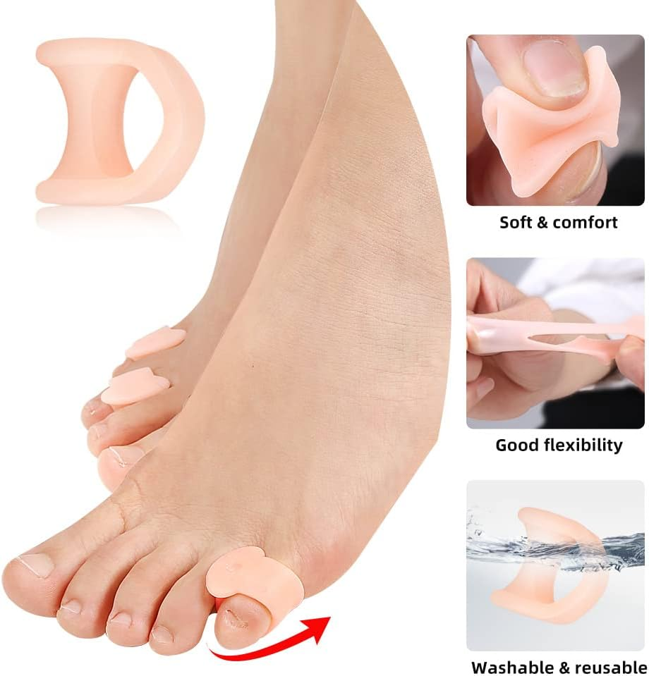 5 Pair Pinky Toe Separators, Little Toe Spacers Relieve Pain from Friction and Pressure Foot Care Tool (Beige) - Beige image number 4