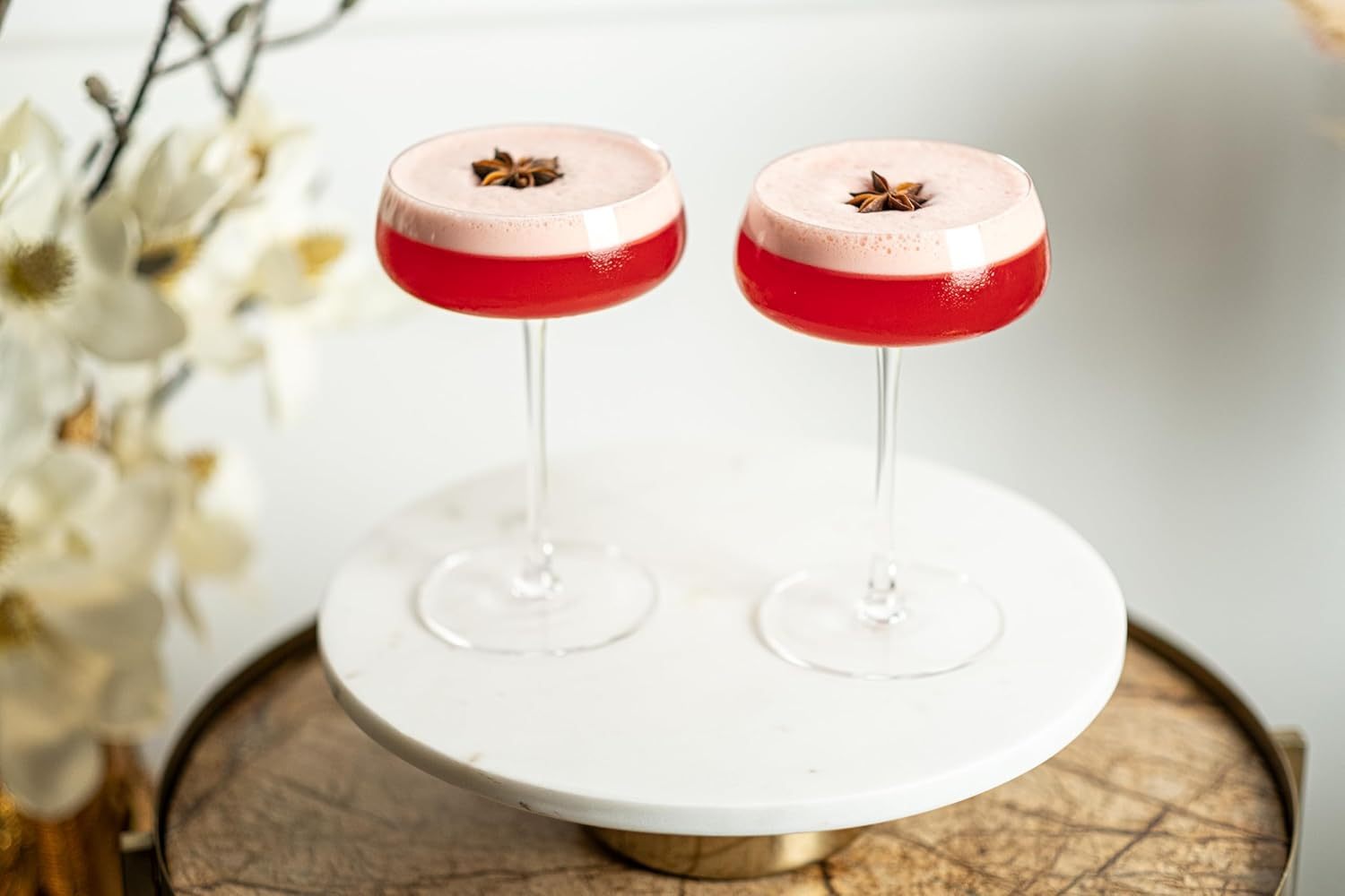 Crystal Cocktail and Champagne Coupette Glasses | Set of 4 | 9 Oz Elegant Long Stemmed Coupe Glassware for Gimlet, Espresso Martini, Daiquiri, Cosmopolitan | Fancy round Saucers image number 1