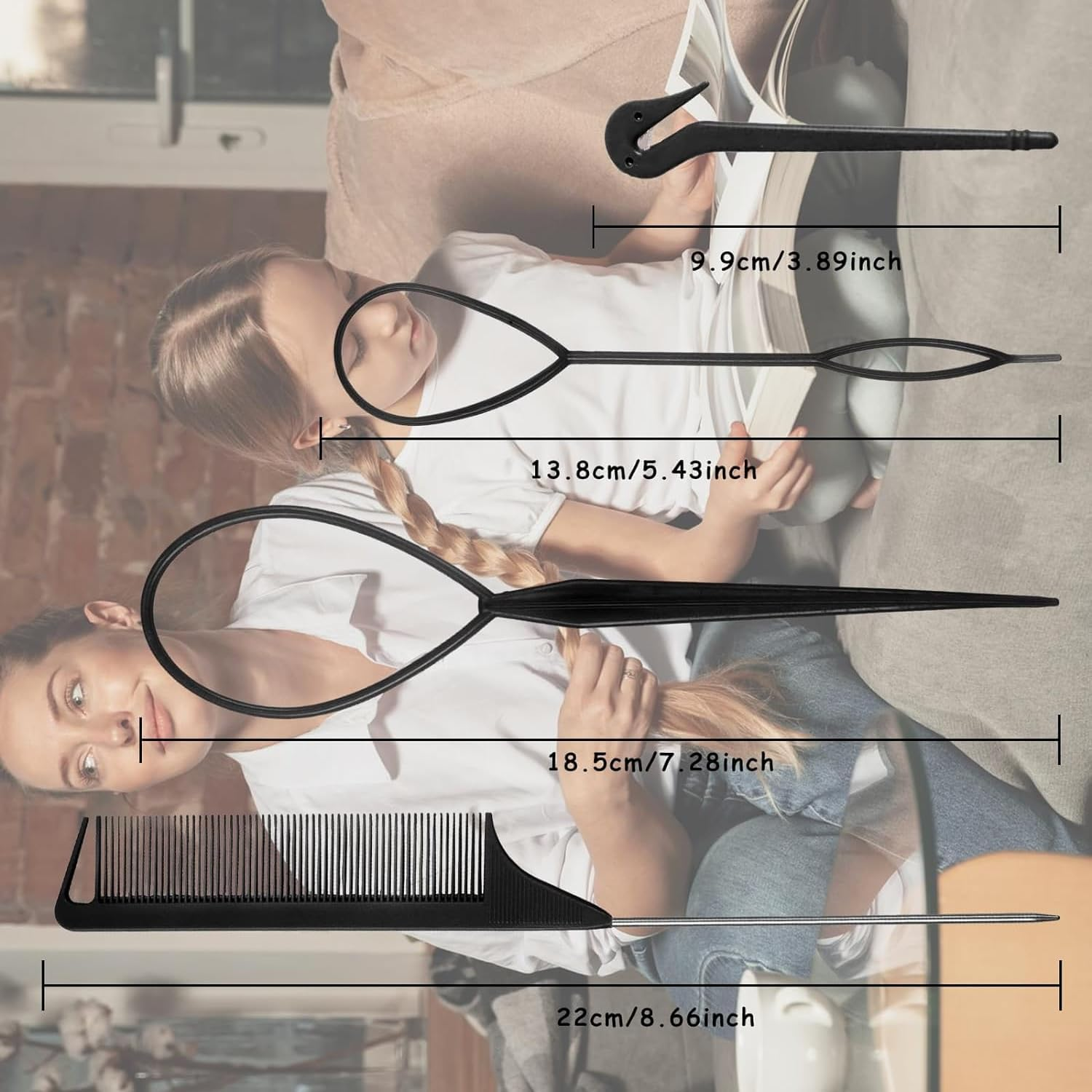 4 Piece Hair Braiding Tool Kit Professional Hair Styling Set for Perfect Braids, Includes Hook, Comb, Clips, and Accessories Ideal for Beginners and Expert (Black) image number 3