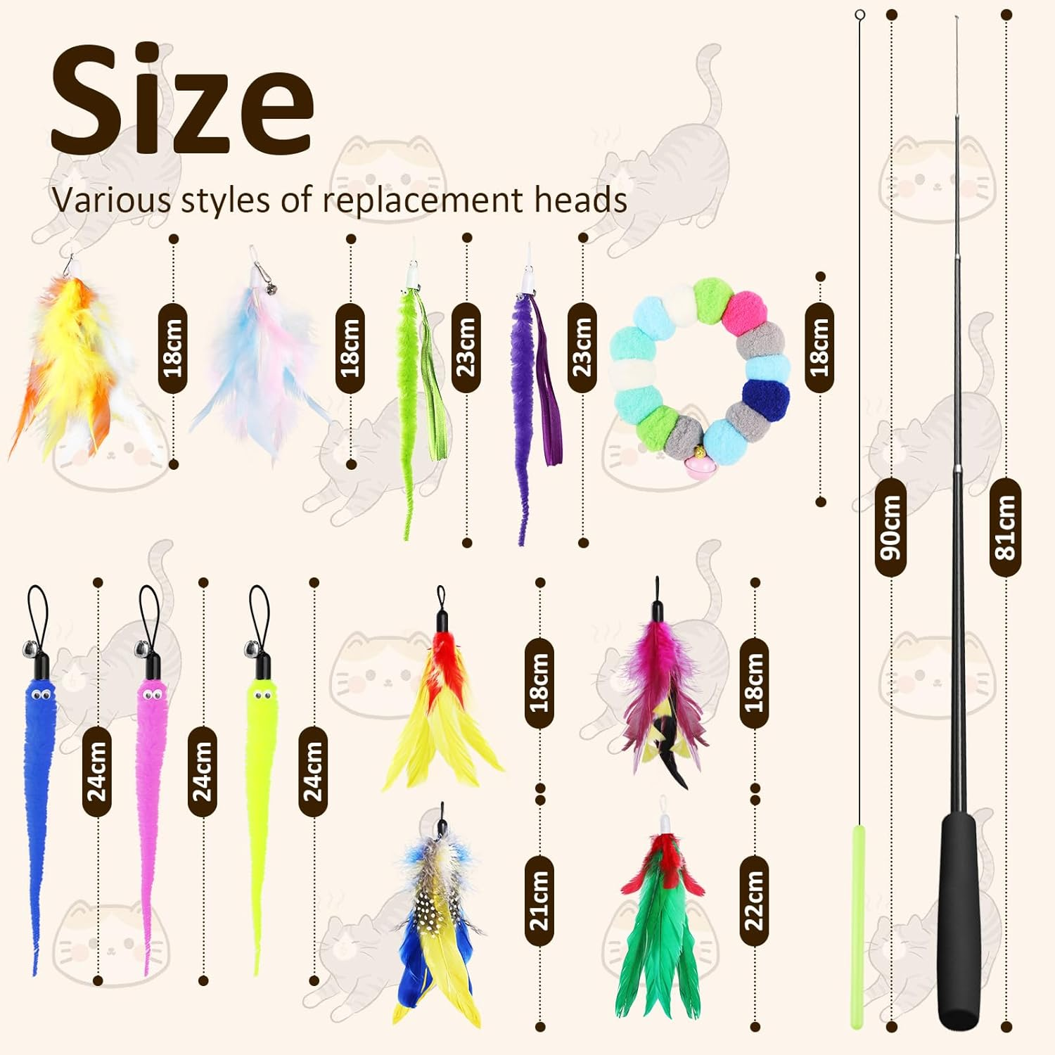 14Pcs Feather Teaser Cat Toy Set，Geeric Interactive Cat Teaser Toys Kit & Kitten Choker Bell Retractable Cats Wand Funny Sticks Multi Replacement Teaser Toy for Chase, Exercise, Boredom Relief Indoor image number 1