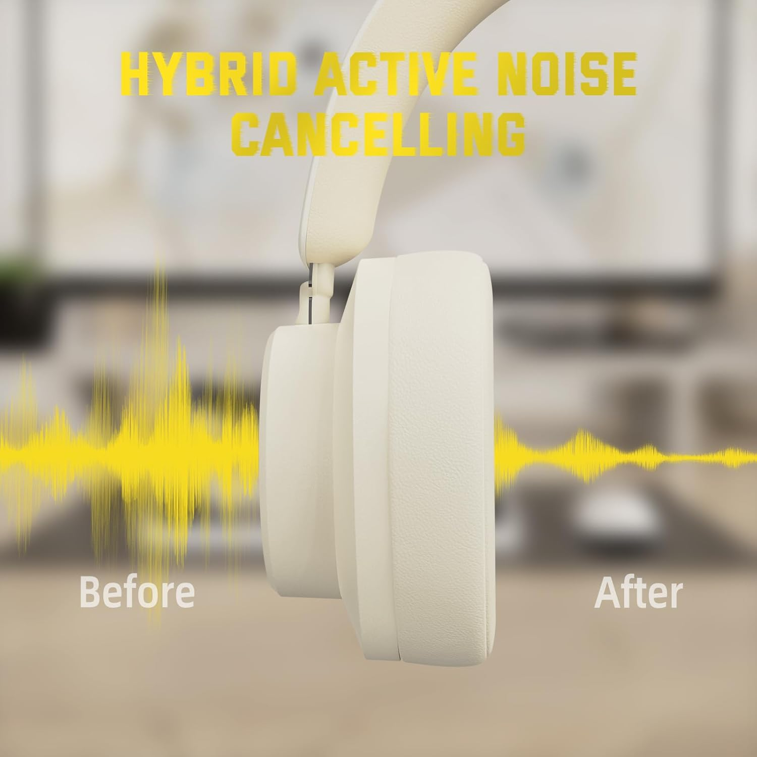 ATTACK SHARK G500 Active Noise Cancelling Wireless Headphone, over Ear Bluetooth Headset with Built-In Mic, BT5.3 & 3.5MM Wired Dual Mode, Lightweight Foldable, On-Ear Style for Home/Office - Beige image number 6