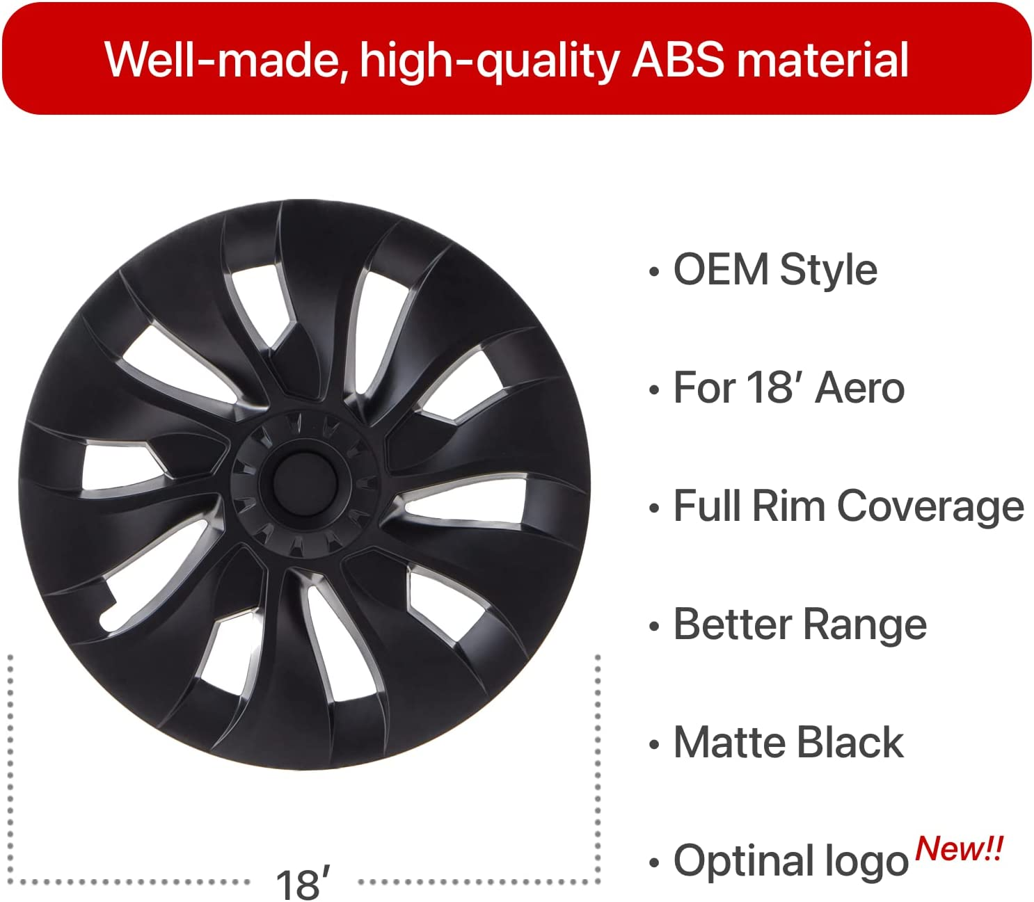 KAVANIC Fits Tesla Model 3 Wheel Cover Hubcap 18 Inch Matte Black Support Logo Range Improvement (1 PCS) Uberturbine Style 2017-2023 Model 3 Aero Wheel Cover Replacement