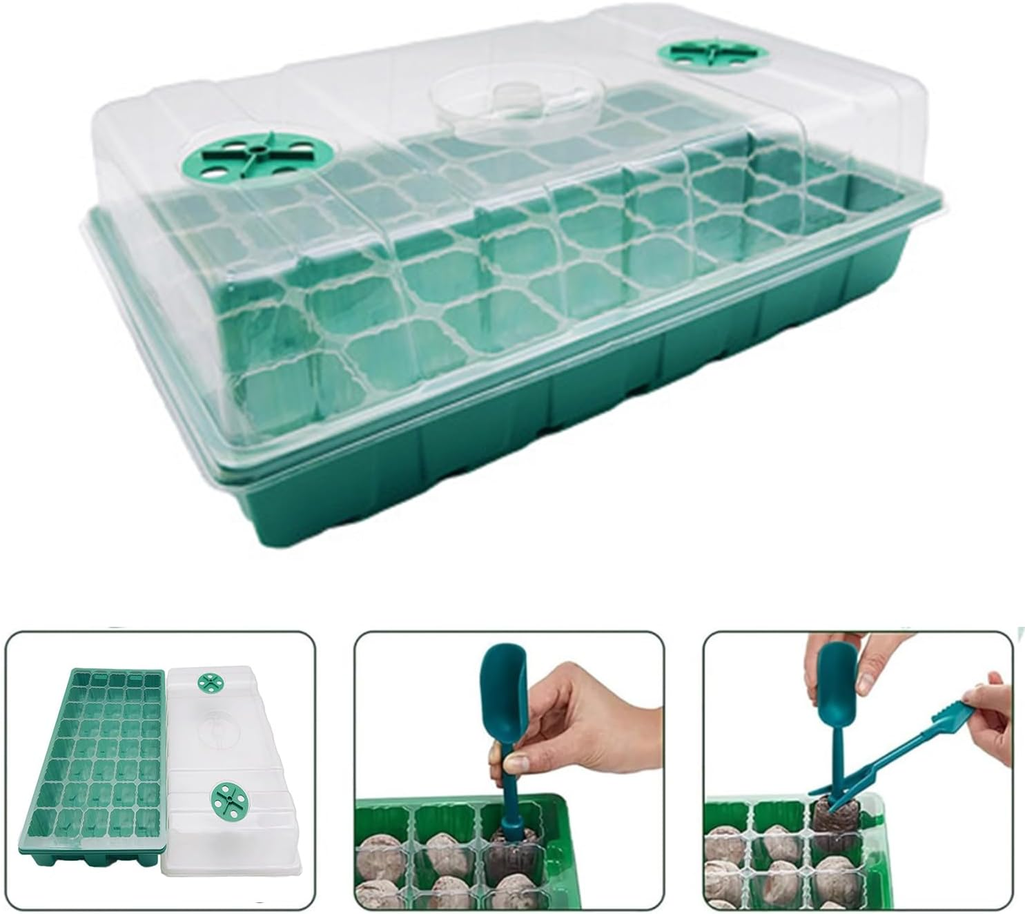 4-Set Seed Starter Tray Kits with Dome and Base - 40-Cell Garden Plant Germination Trays, Seedling Tray, Cell Humidity Adjustable Seed Starting Kit,Greenhouse Germination Growth Tray