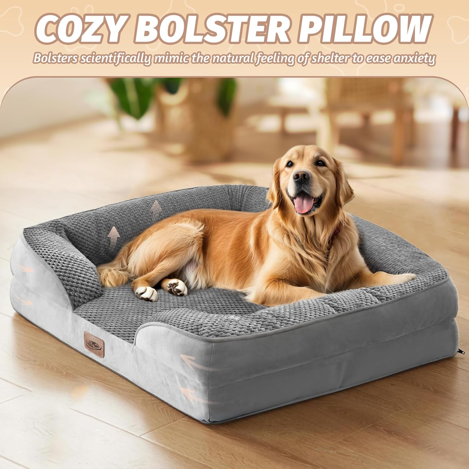 STORM HERO Orthopedic Dog Bed - Dog Sofa Beds for Small/Medium Dogs, Memory Foam Anxiety Pet Bed with Warm Mattress Cushion, Washable Dog Bedding Firm Support, Cozy Pet Crate Bed (77 X 59Cm) image number 4