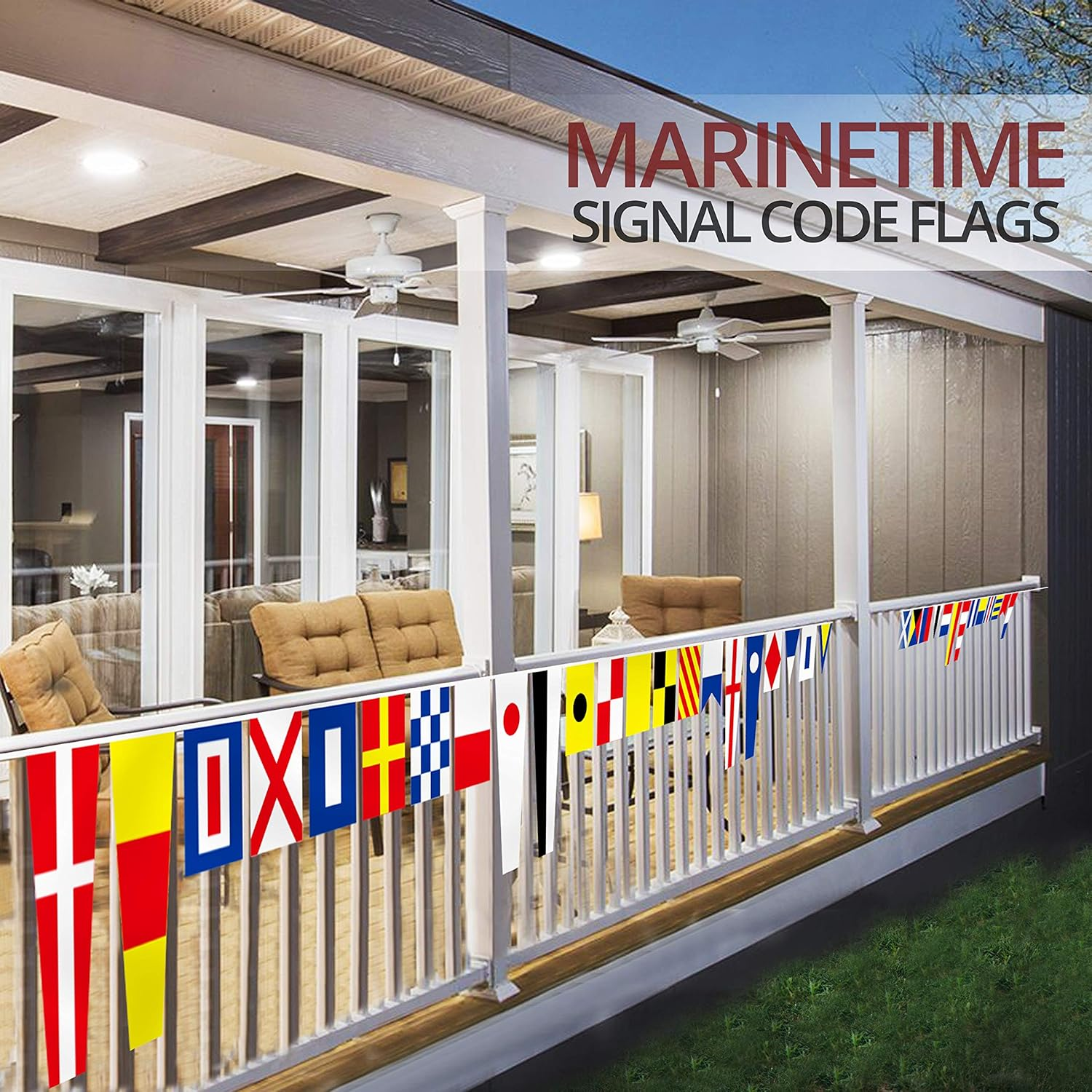 Anley International Maritime Signal Code String Flags Set of 40 Flags - 40 Ft Long Naval Themed Decoration Pennant Banners for Home/Boat/Ship/Vessel - Individual Flag of 5.5"X18" or 5.5"X9" - 40 Feet image number 1