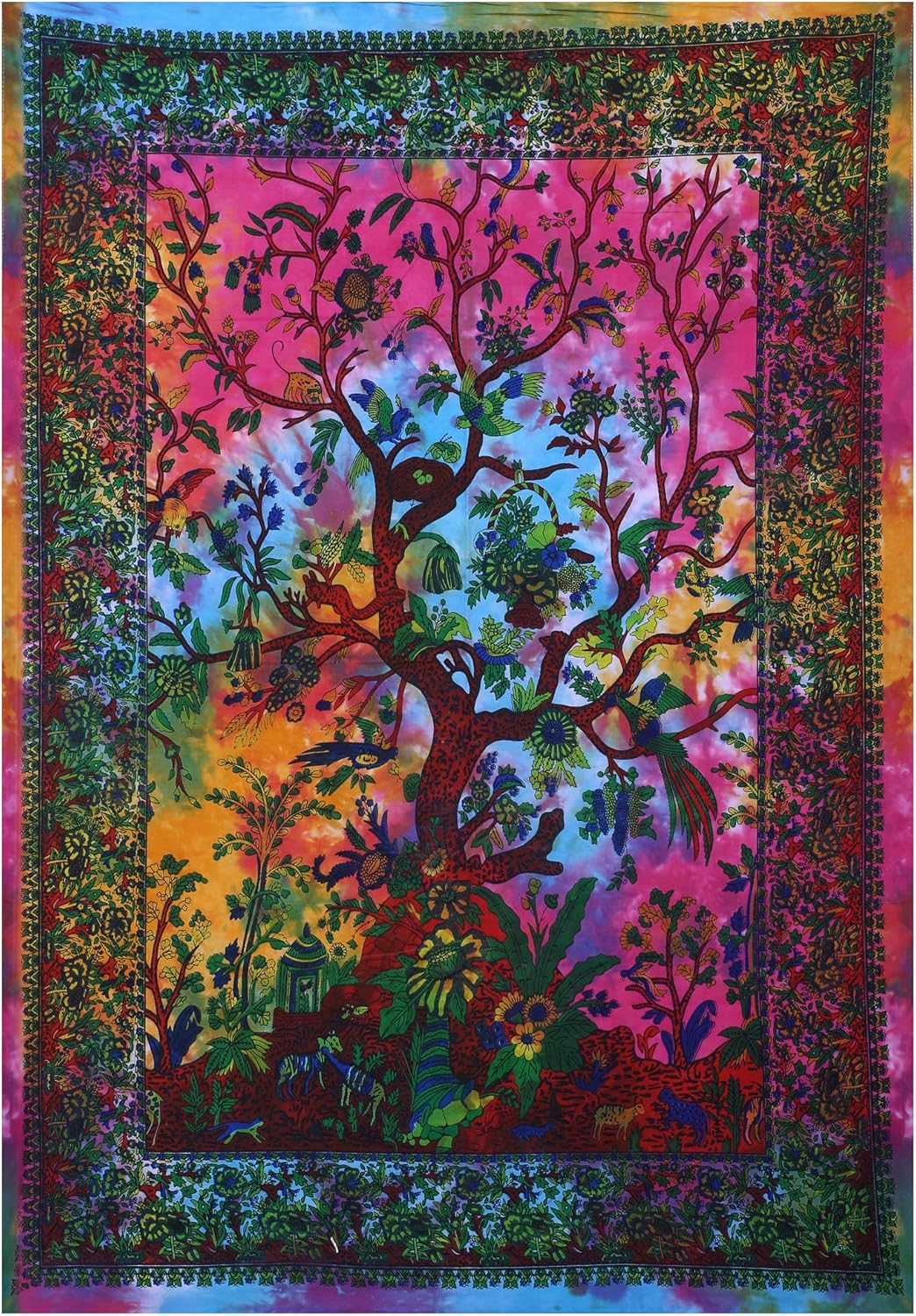 THE ART BOX Tapestry Green Tree of Life Wall Hanging Psychedelic Tapestries Indian Cotton Twin Bedspread Picnic Sheet Wall Decor Blanket Wall Art Hippie Bedroom D&eacute;cor (Medium, 60X54 Inch) image number 6