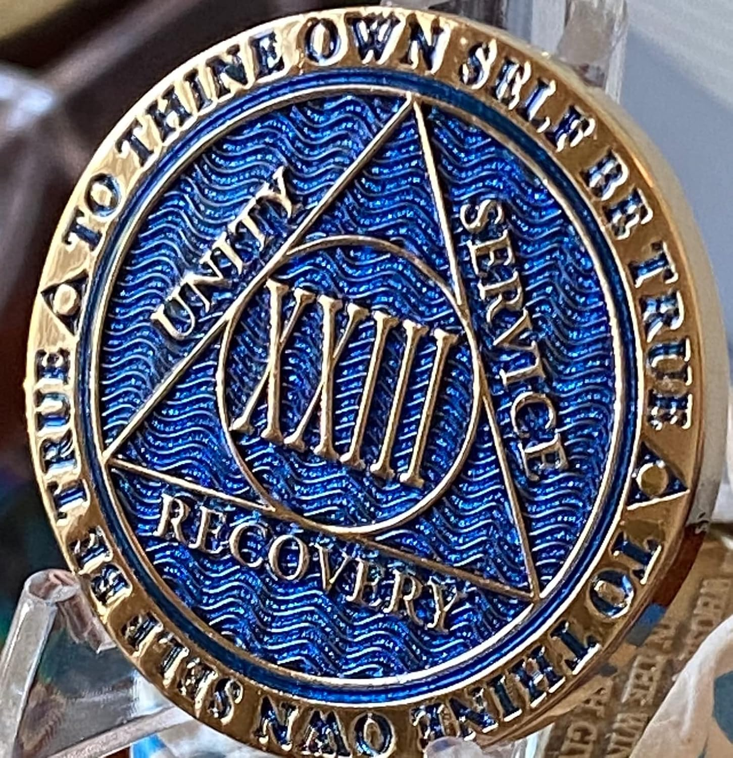 23 Year AA Medallion Dusty Blue Color Gold Plated Chip XXIII image number 1
