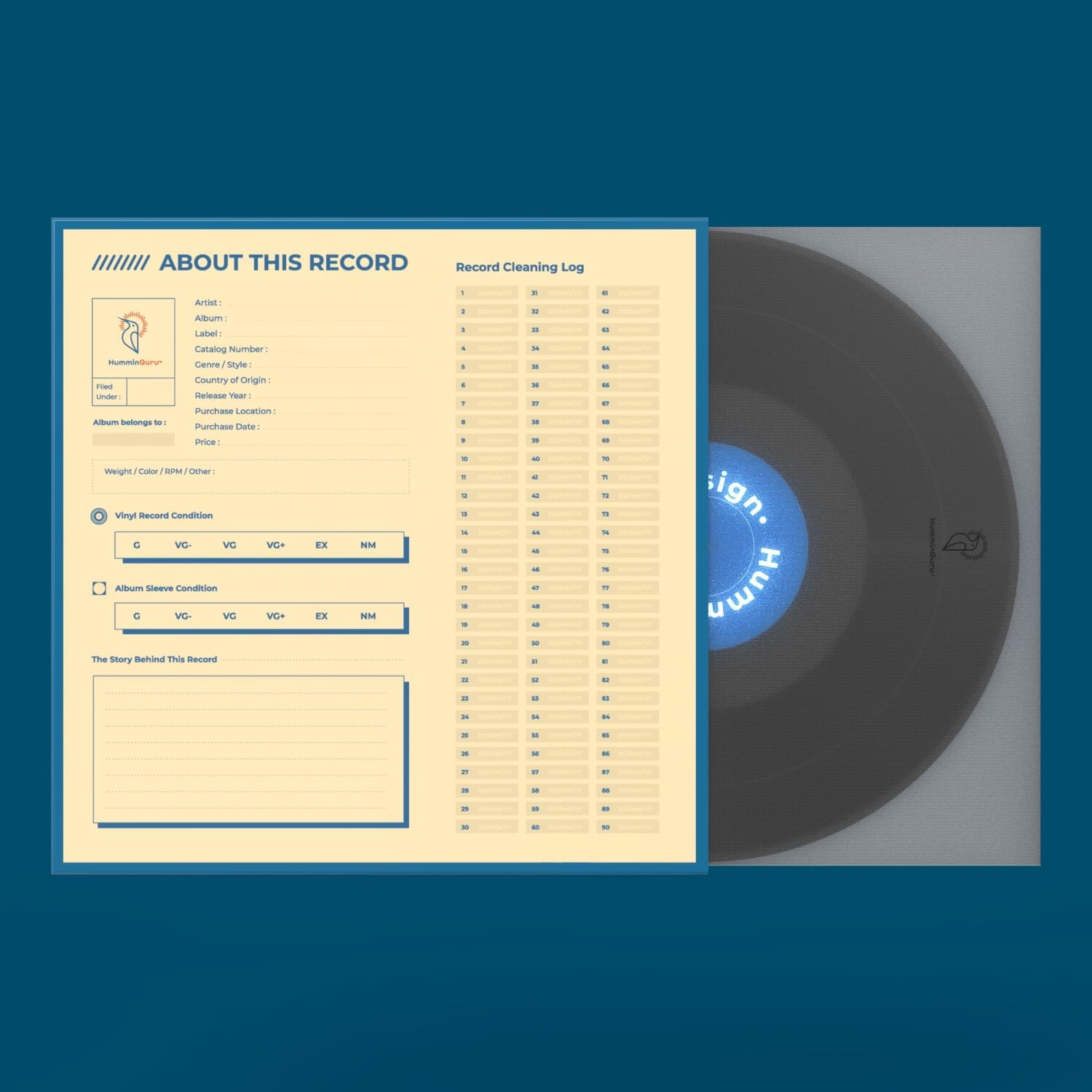 Humminguru Vinyl Record Inner Sleeve 12 Inch, Acid Free & anti Static Vinyl Sleeves, 1.5Mil HDPE Inner Record Sleeves, round Bottom Record Sleeves for Album Covers,50 Pack (12" Inner Sleeves) image number 1