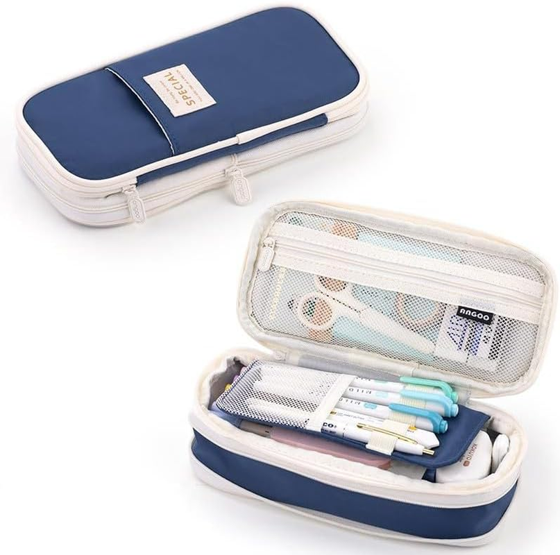 Cute Pencil Case Large Capacity - Expandable Pencil Pouch for Women and Girls, Durable Pencil Bag Pen Case Organizer, Kawaii Pencil Case Pouch for School Supplies & Gift (Blue) image number 5