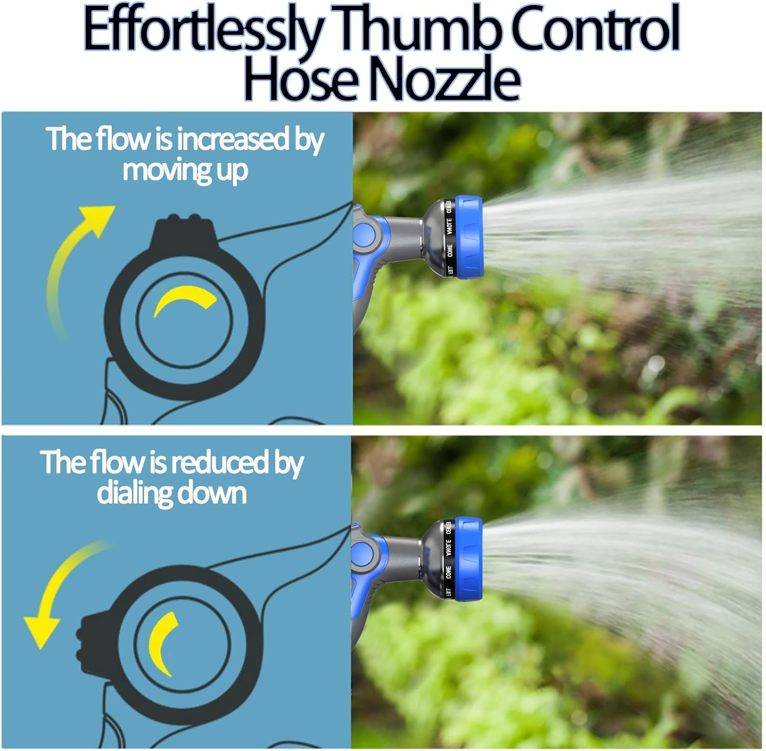 Hose Nozzle 10 Adjustable Patterns Premium High Pressure Water Hose Nozzle with Thumb Control Design Hose Sprayer Nozzle for Garden & Lawns Watering, Cleaning, Pets & Car Washing image number 6