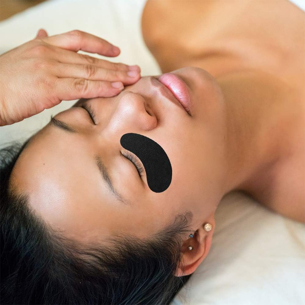 100 Pairs Hydrogel under Eye Gel Patches Lint Free Eye Lash Pads Eyelash Extension Tool Mask Eyepads, Transparent/Black - Transparent-Black image number 4