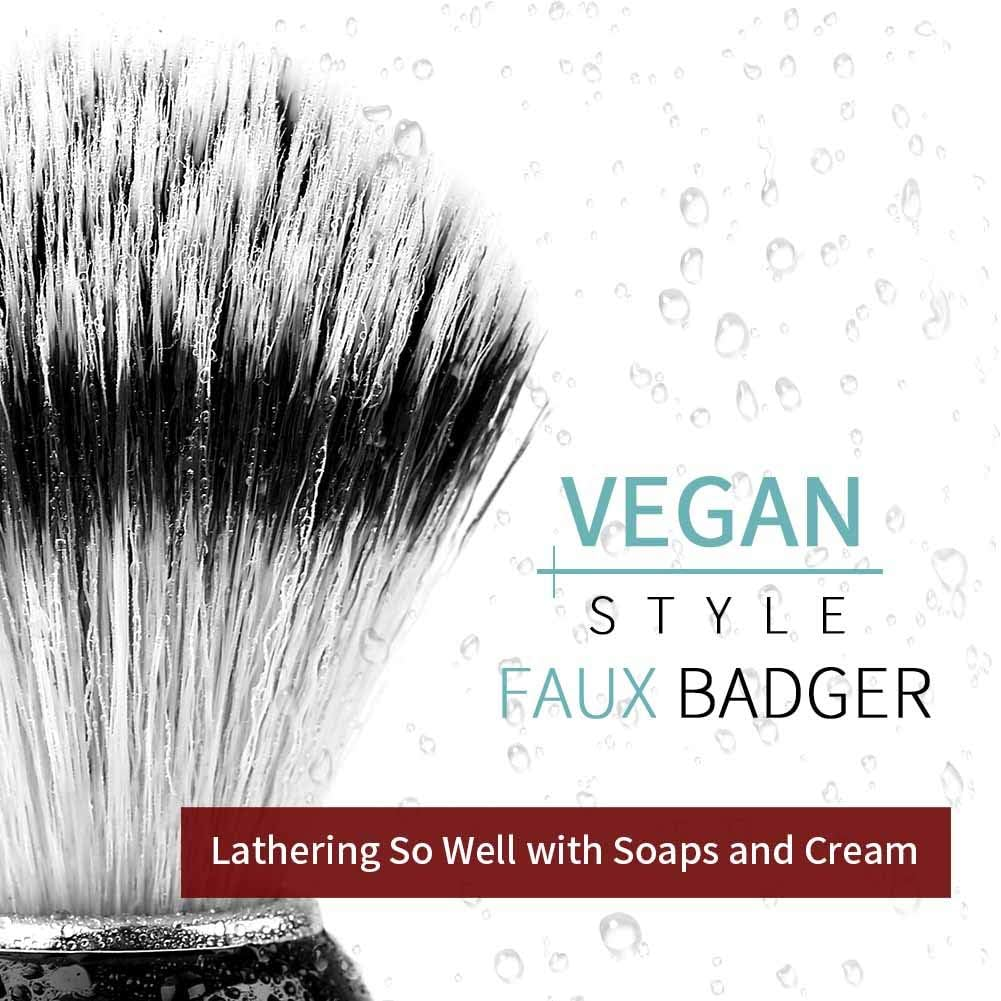 Anbbas Shaving Brush Synthetic Badger Hair with Stainless Steel Shaving Bowl,Black Acrylic Shaving Stand Holer for DE Razor Men Traditional Shave image number 1