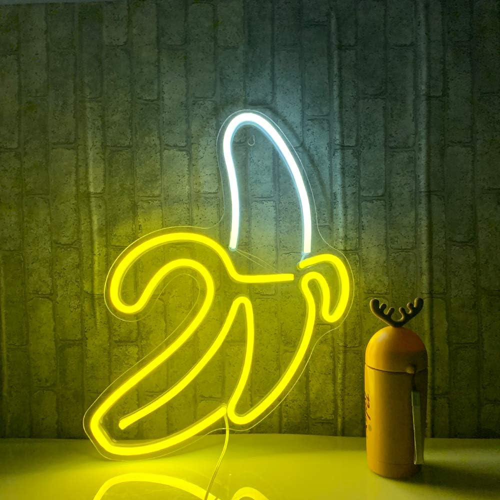 Banana Neon Signs Neon Lights LED Art Decorative Wall Lights Neon Lights for Room Wall Birthday Party Bar Decoration 11''X19.7'' (Warm Yellow) image number 5