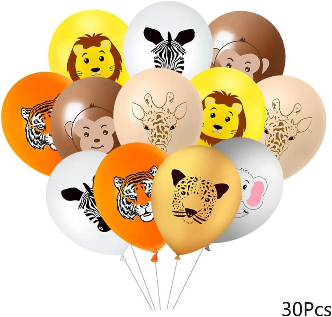 30Pcs Carton Animal Balloon Latex Pattern Balloons for Kids Wild One Jungle Safari Birthday Party Decoration DIY Supplies (Animals) image number 1