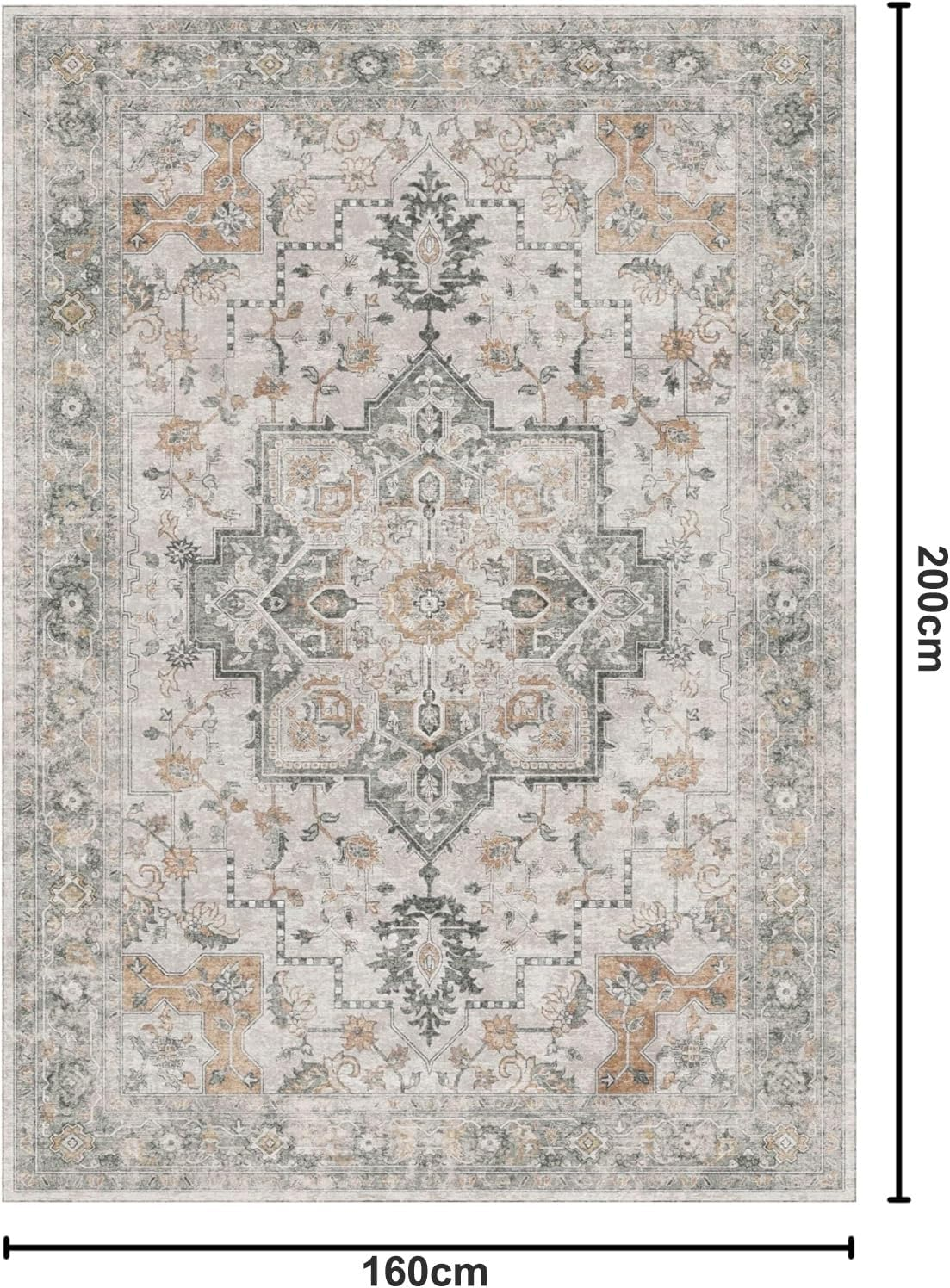 HAOLEYAO 160X200Cm Area Rugs for Living Room, Machine Washable Non Slip Vintage Rugs, Low Pile Lightweight Chenille Print Rug for Bedroom, Dining Room, Home Office (Taupe) image number 6
