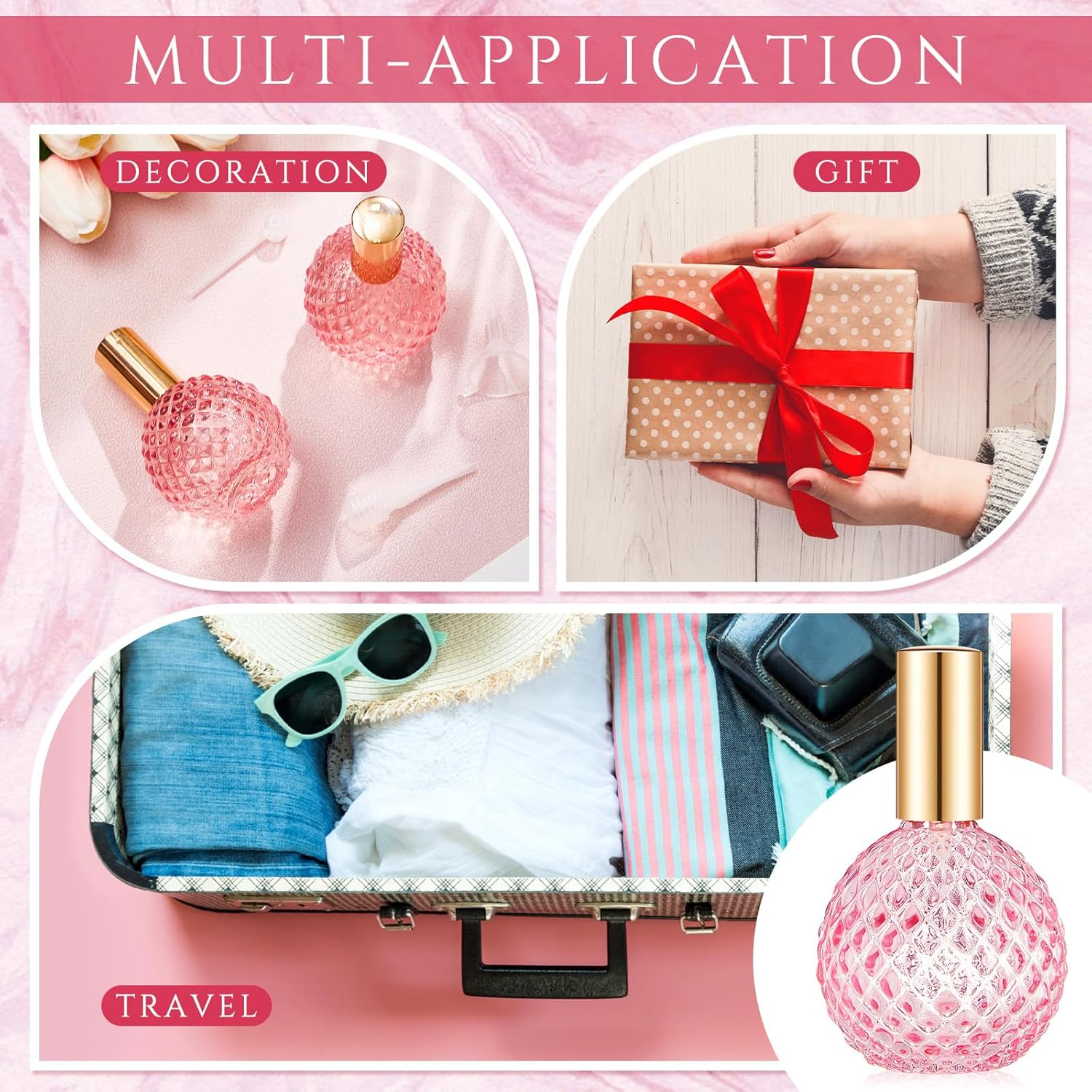 Teenyyou 4 Pcs 100Ml Retro Perfume Bottles Pink Empty Perfume Glass Bottle Refillable Decorative Bottles Fine Mist Spray Bottles for Women Perfume Atomizer Sprayer with Refill Tool for Travel image number 3