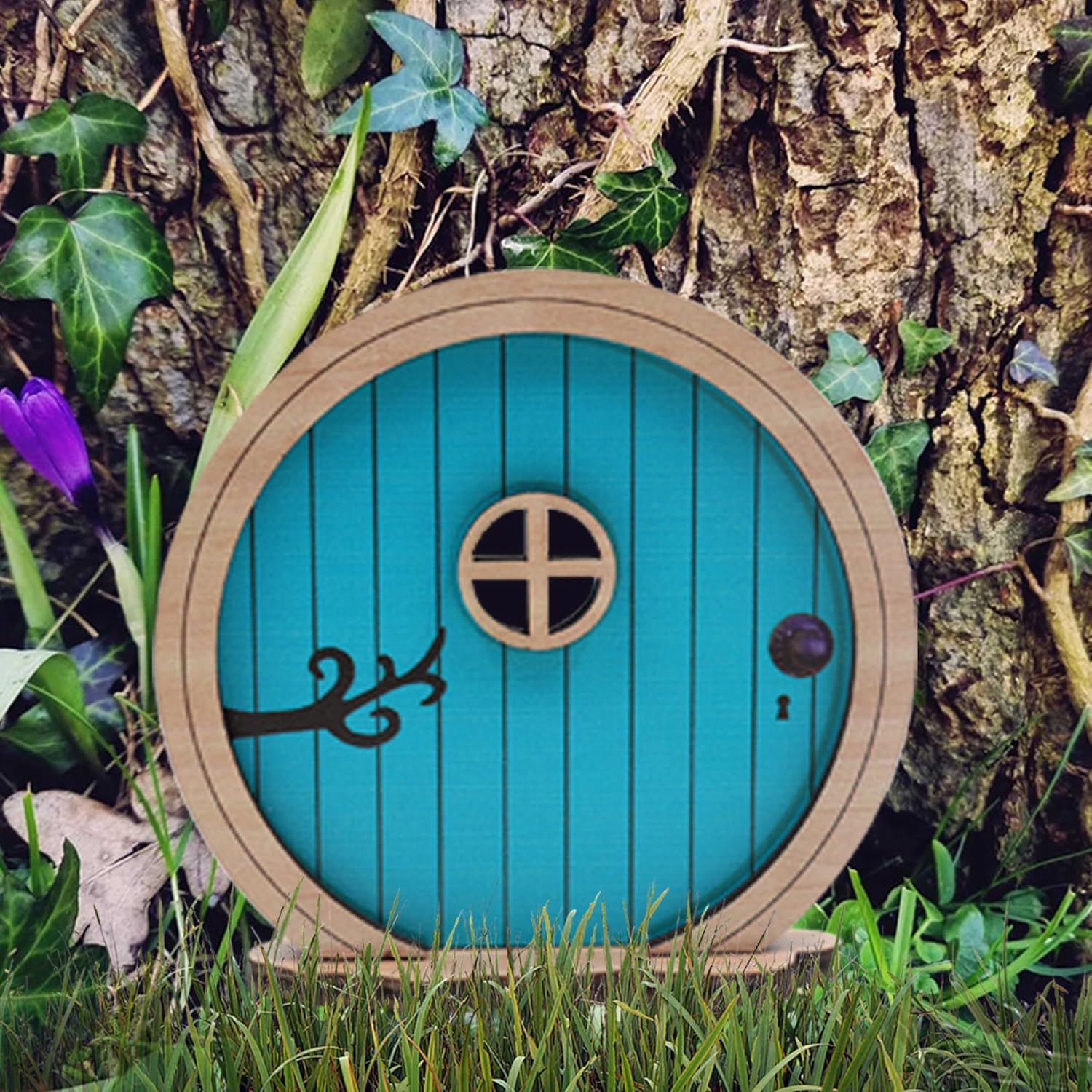 Fairy Door for Garden, Miniature Elf Door for Wall, Fairy Garden Accessories Outdoor for Trees and Tree Trunk, Mini Arch Fairy Tale Door Courtyards Decoration (Blue) image number 5