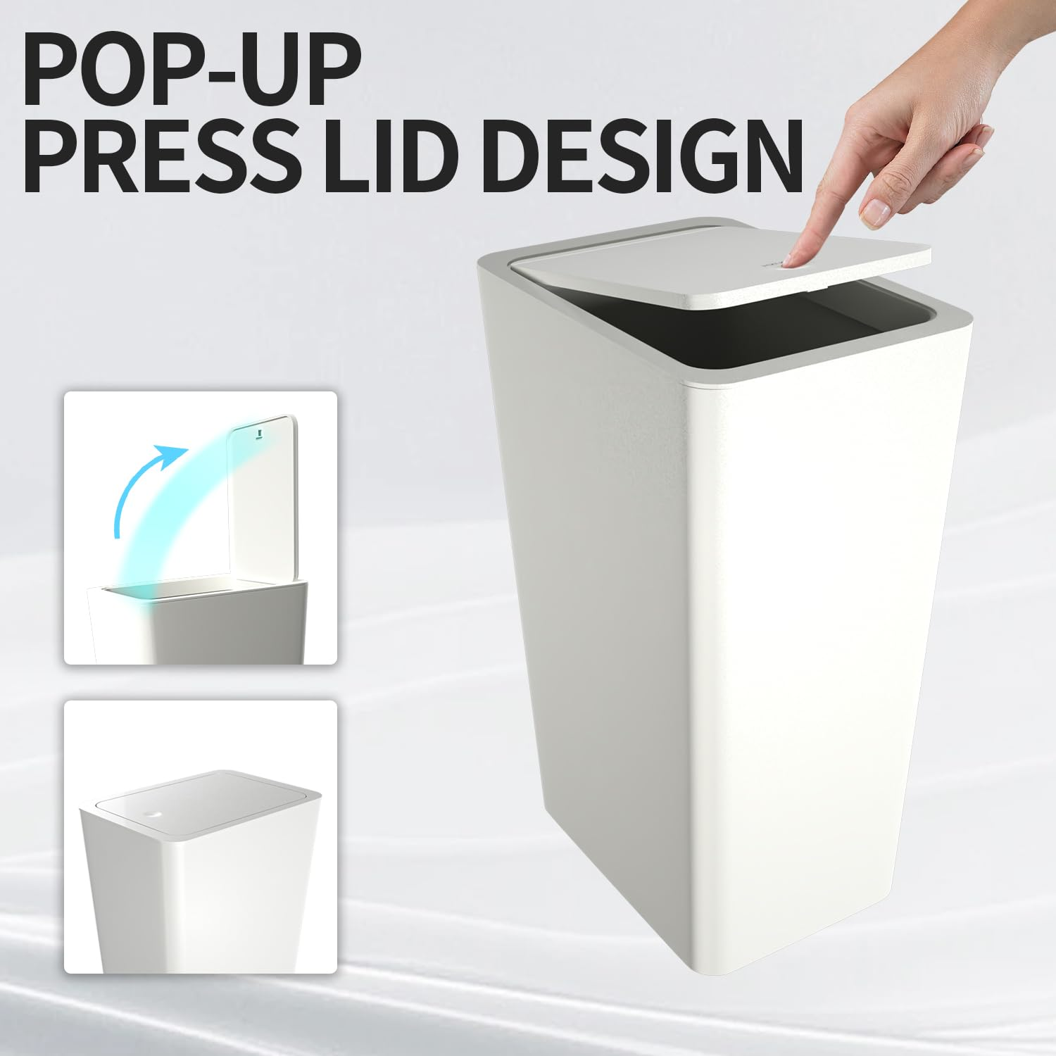 2 Pack Bathroom Trash Cans with Lid, 10 Liter/ 2.6 Gallon Slim Garbage Can, Small Trash Bin Waste Basket with Pop-Up Lid for Kitchen, Bedroom, Living Room, Office (2 Pack, White) image number 1