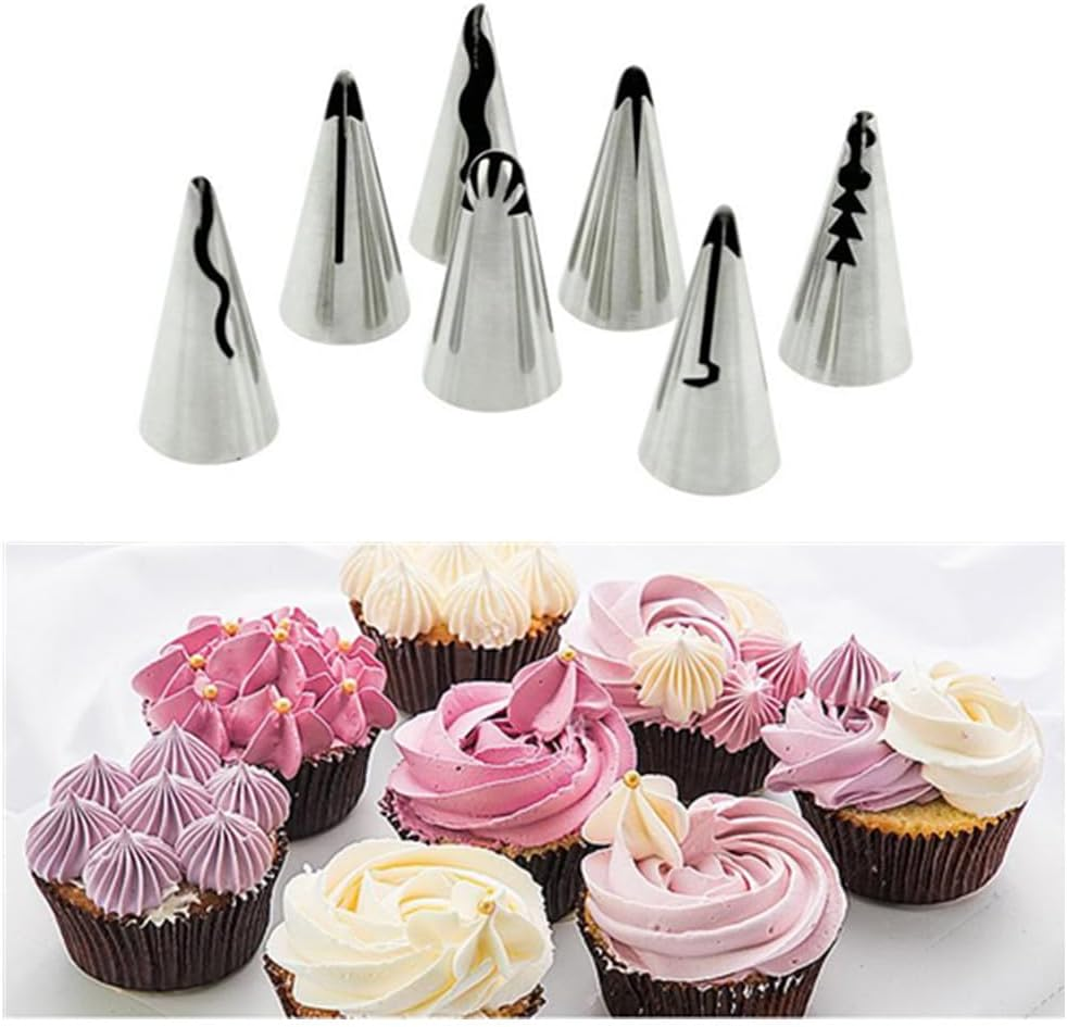 Piping Tips for Cake Decorating,Caasfooy 7 Pcscake Decorating Kit, Stainless Steel Ruffle Piping Tips, Frosting Tools for Baking DIY Kitchen Tools Pastry Bag Set
