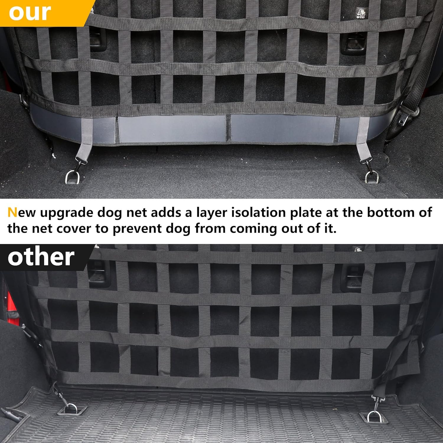 BESTAOO Pet Net Vehicle Safety Mesh Dog Barrier for Jeep Wrangler JK JL 2 Door 4-Door 2007-2022,Rear Seat Isolation Net,Easy to Install,Updated Version image number 6