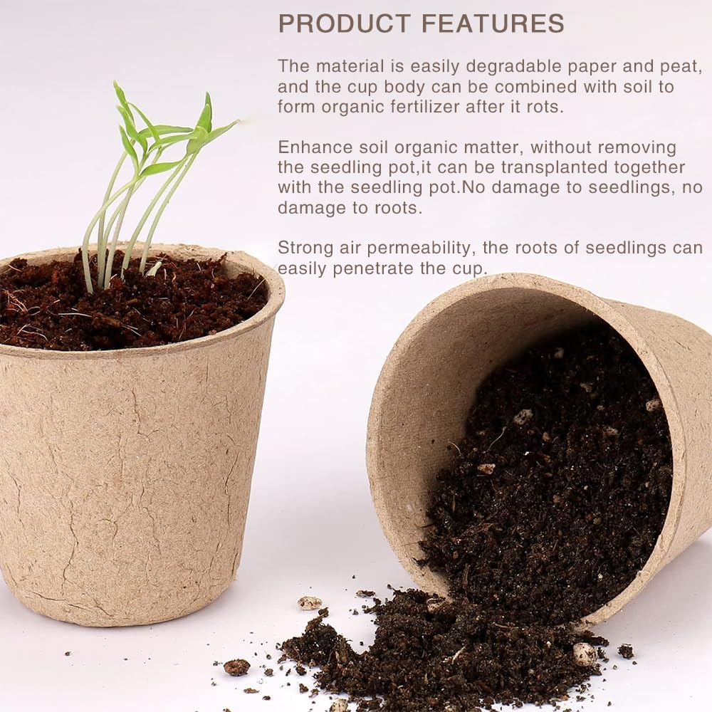 100 Pcs 8CM Seed Starter Pots, Organic Planting Peat Pots for Garden Seedling, Eco-Friendly and Biodegradable Seedling Pots for Seed Germination image number 1