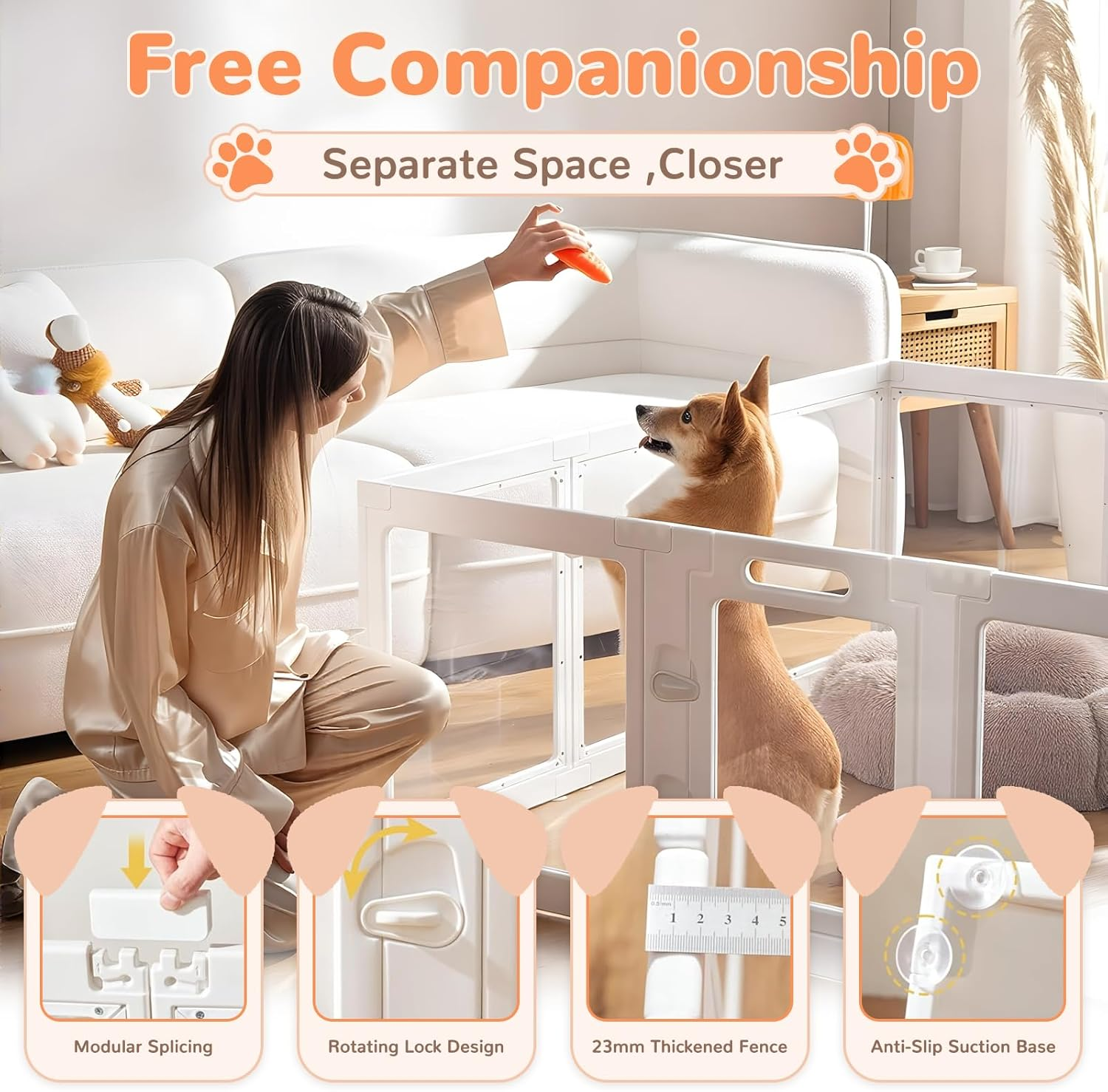 Uandhome Dog Playpen,Clear Acrylic Plastic Puppy Enclosure Playpen, Modern Design Transparent Freestanding Pet Pen Fence, Easy Assemble Foldable Dog Crate for Puppy Cat Bunny Medium Dogs (12 Panels) image number 5