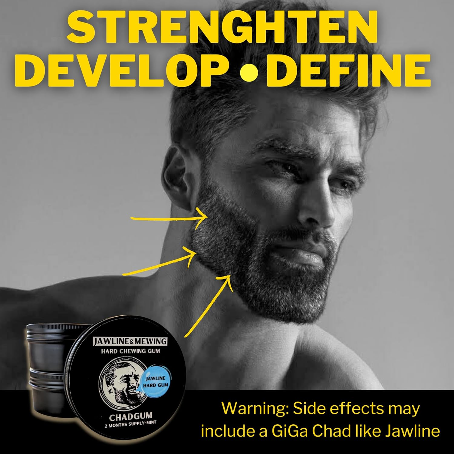 CHADGUM&trade; Hard MEWING Jawline Gum for Jawline Shaping and Full Face Exercise [2Months Supply] for Men Who Want to Improve Their Look [Mint Xylitol] CHADGUM Jawline Gum Superior to Chios Mastic Mastiha image number 1