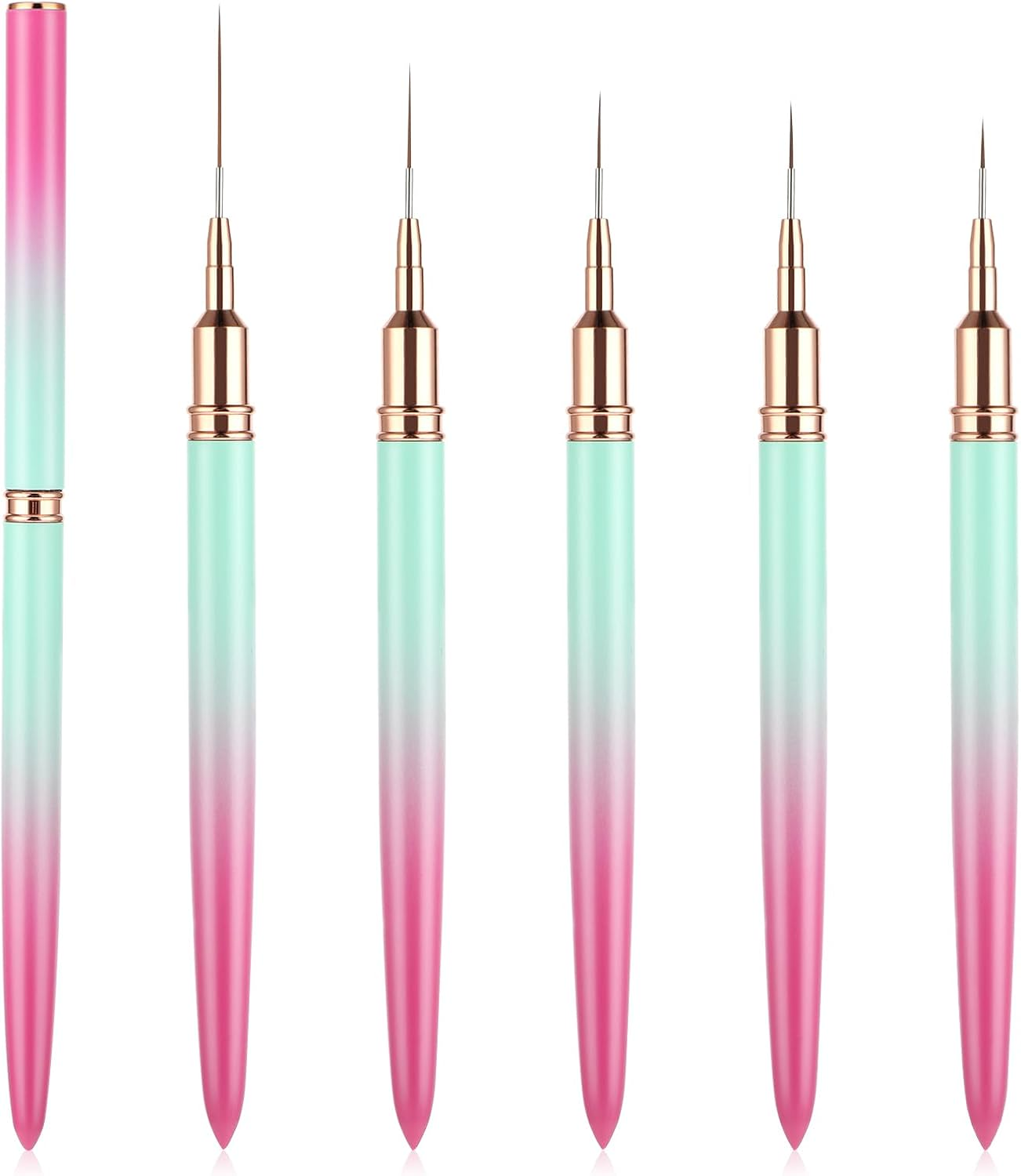 WLLHYF 5Pcs Nail Art Liner Brushes, Painting Nail Art Brushes for Long Lines, Details, Fine Drawing Nail Dotting Drawing Tool Set 7Mm/9Mm/11Mm/15Mm/25Mm