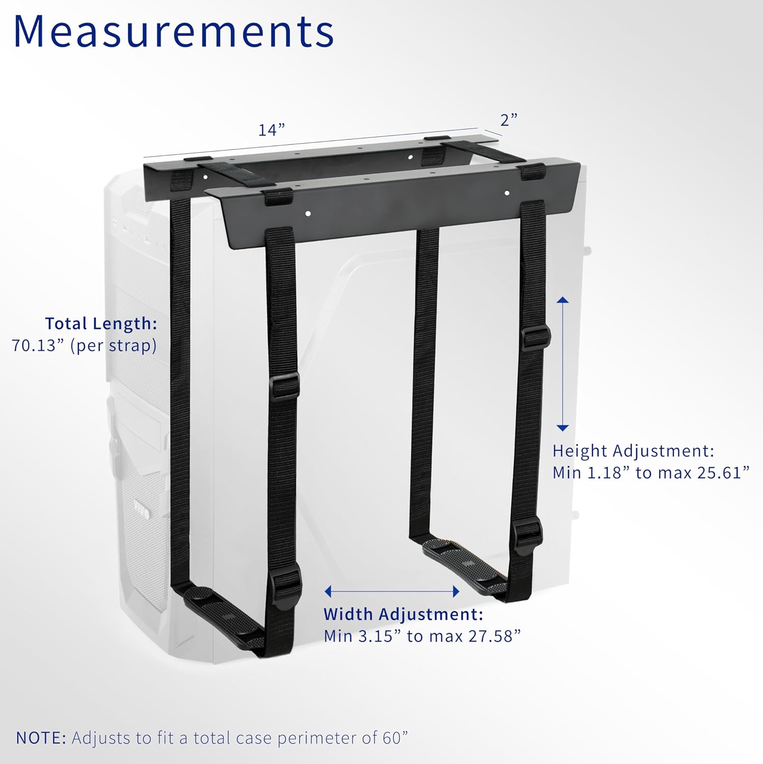 VIVO Under-Desk and Wall Mount PC Adjustable Strap and Steel Bracket Holder, Computer Case Carrier, Black, MOUNT-PC02S image number 2