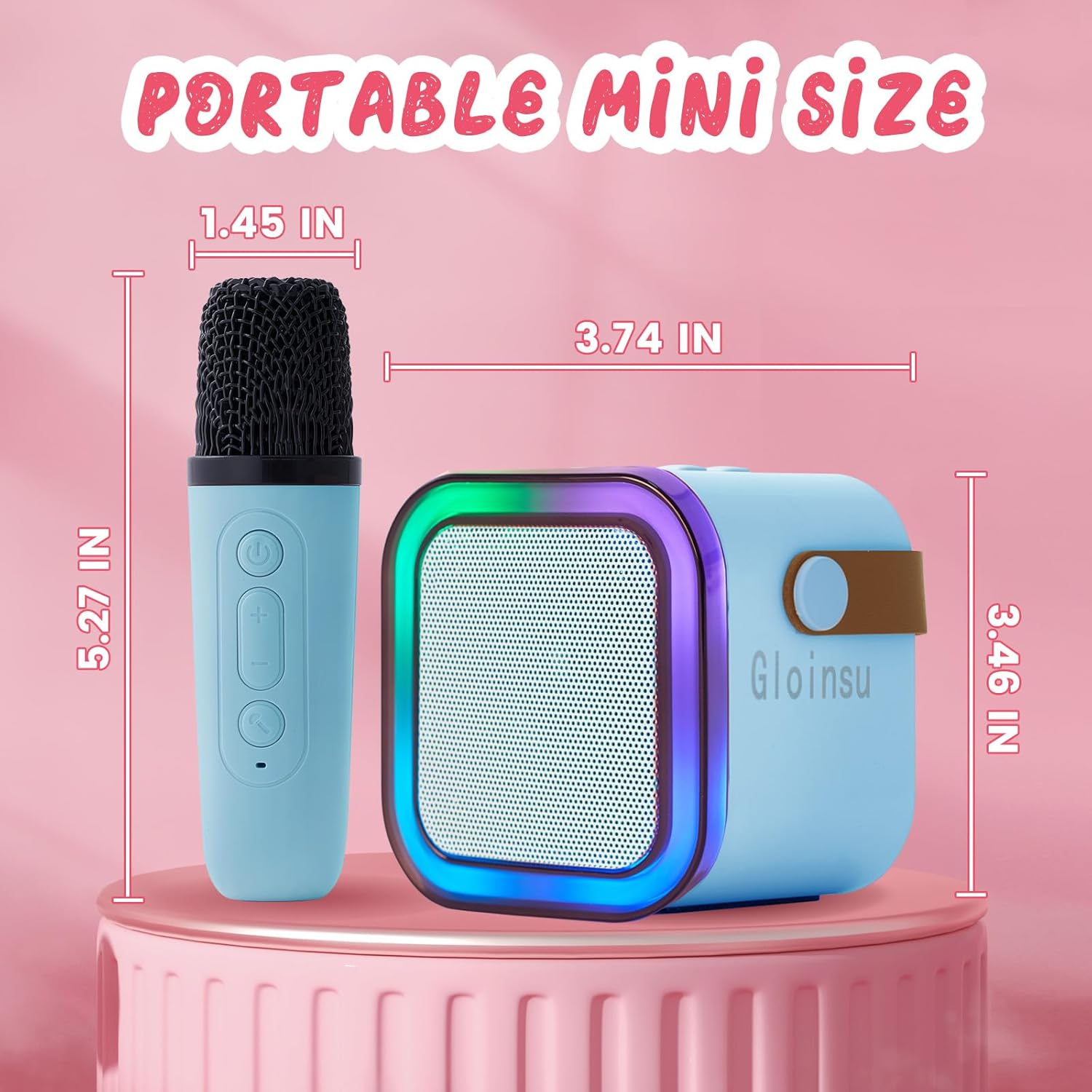 Portable Karaoke Machine for Kids & Adults, Bluetooth Mini Singing Microphone with 2 Wireless Mics & LED Light Show, Compatible with All Smartphones, Perfect for Birthdays, Home Parties（Blue） image number 6