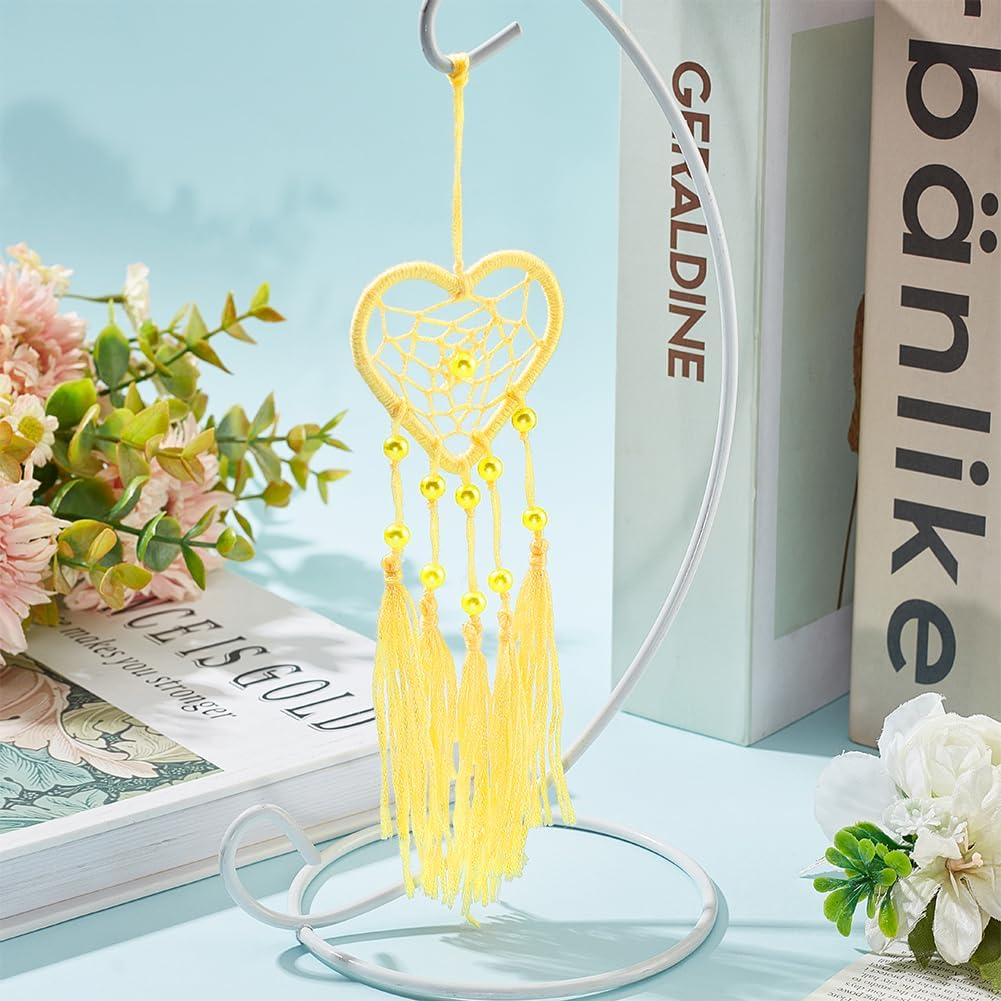 INFUNLY 6 Set DIY Small Dream Catcher Kit Rainbow Heart Dream Catchers DIY Heart Macrame Craft Kit for Hanging Decor Boho Home Charms with Instruction Video for Car Handbag Pendant Keys Purse Wallet image number 4