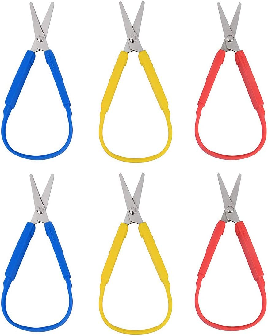 Isuperb 6 Pack Loop Scissors Grip Scissor for Kids, Teens and Adults, Easy Grip, Easy Opening, Adapted Scissors for Special Needs (6 Pack Loop Scissors) image number 4