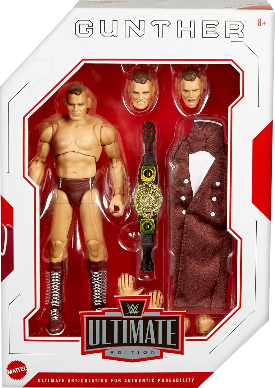 Mattel WWE Ultimate Edition Action Figure & Accessories, 6-Inch Gunther Collectible Set, Swappable Heads & Hands, Entrance Gear & 30 Articulation Points​ image number 1