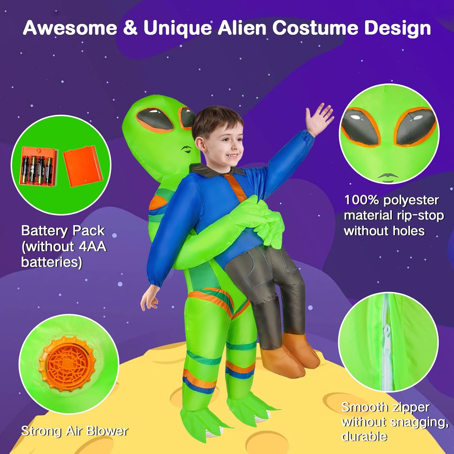 Inflatable Alien Costume for Adult Kids Blow up Alien Halloween Costumes Alien Abduction Costume Cosplay Party