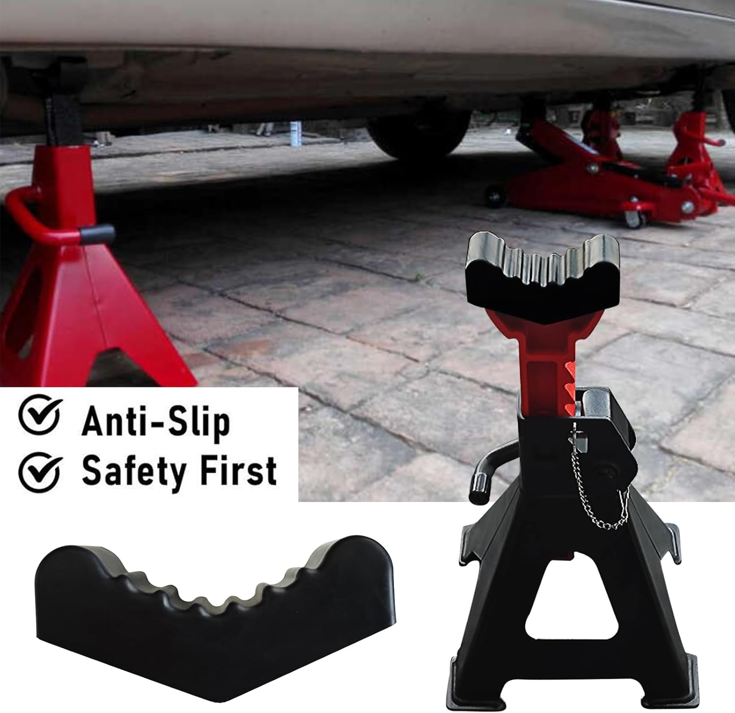 2PCS Jack Rubber Pads for Jack Stands, 6 Ton Frame Rail Pinch Welds Protector, V-Shape Heavy Duty Jack Pad Adapter, Anti-Slip Jack Pad for Lift Jack Stand Black - 2/3 Ton Red image number 2