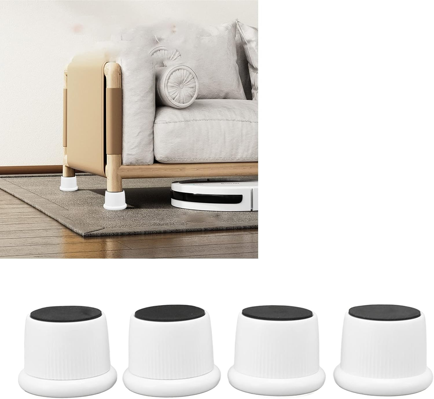 Omabeta 4PCS Furniture Risers with 100Kg Load Capacity, 40-65Mm Adjustable Height for Coffee Machine, Non Slip Furniture Pads for Sofa Bed Table Chair Cabinet,White