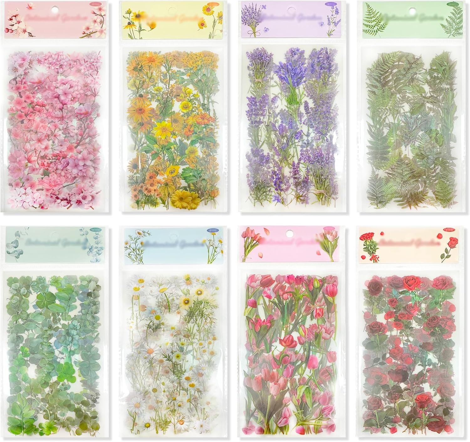 HAIKING Flower Plant Stickers, 48 Sheets PET Floral Stickers for Scrapbook, Journal, Album (8 Styles) image number 2