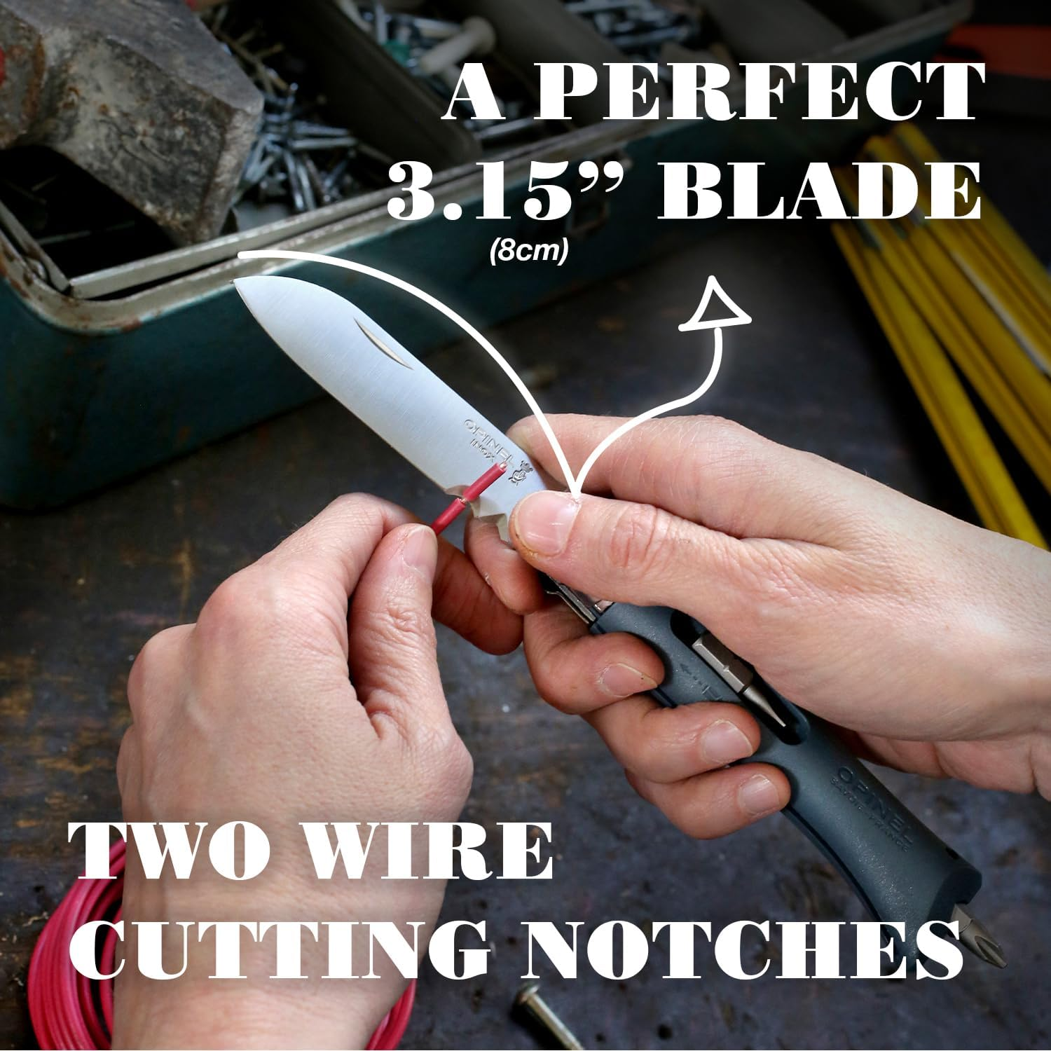 Opinel No.09 DIY - Stainless Steel Folding Pocket Knife and Multi-Tool, Wire Stripper, Screwdriver, Made in France image number 4