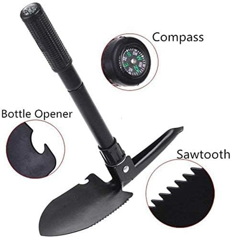 Folding Survival Shovel - Mini Heavy Duty Carbon Steel Military Style Entrenching Tool for off Road, Nylon Carry Case, Camping, Gardening, Beach, Digging Dirt, Sand, Mud & Snow