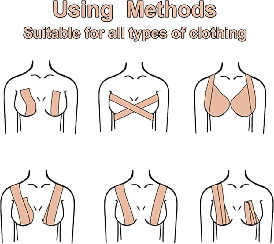 Boob Tape - Breast Lift Tape, Body Tape for Breast Lift 2" X 16" W 10 Pcs Breast Petals Reusable Adhesive Bra Nipple Covers, Bob Tape for Large Breasts A-G Cup Beige image number 5