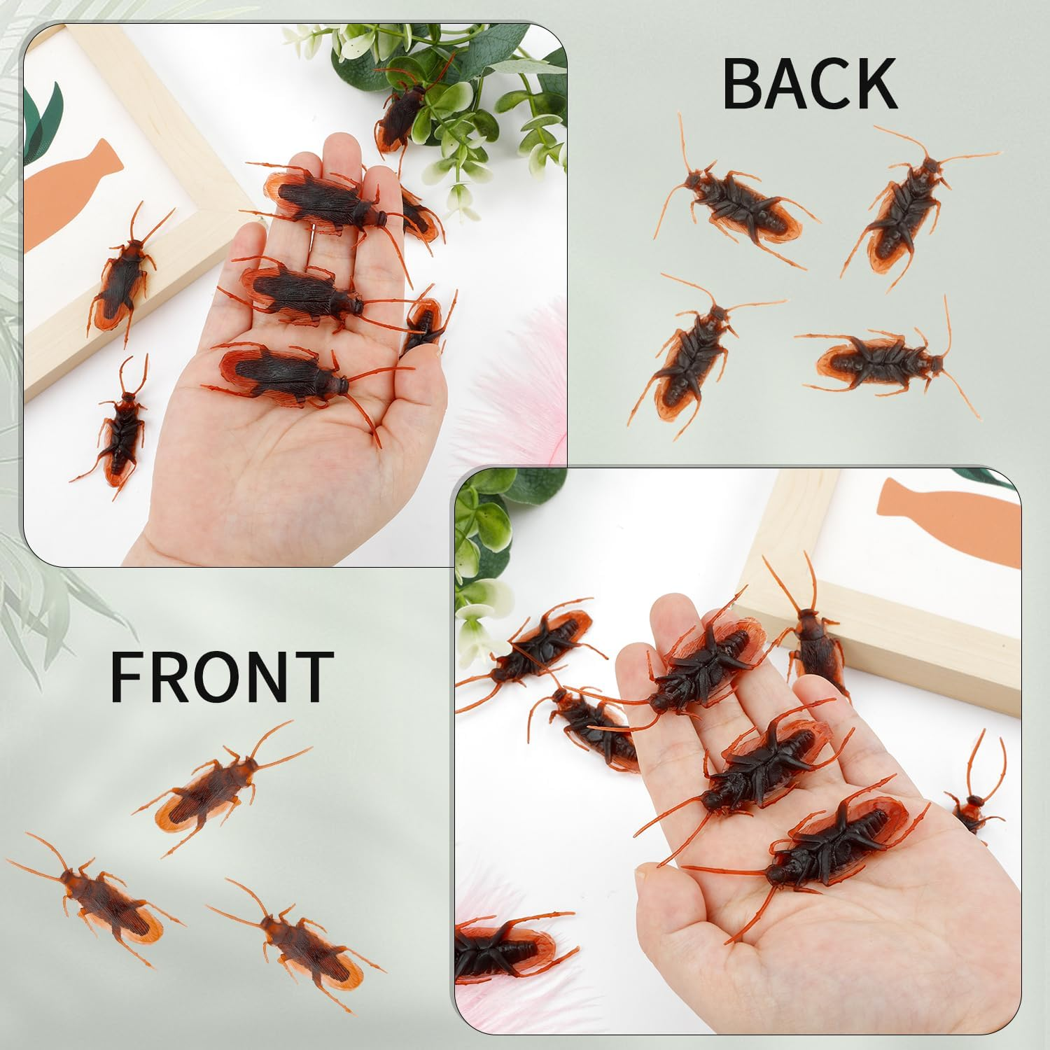 Diueoly 50PCS Fake Roaches, Prank Fake Cockroaches, Realistic Fake Cockroaches Funny Trick Joke Toys, Plastic Fake Roach Bugs Prank Novelty Gag Gifts for Halloween Christmas Party Decoration, Brown image number 4