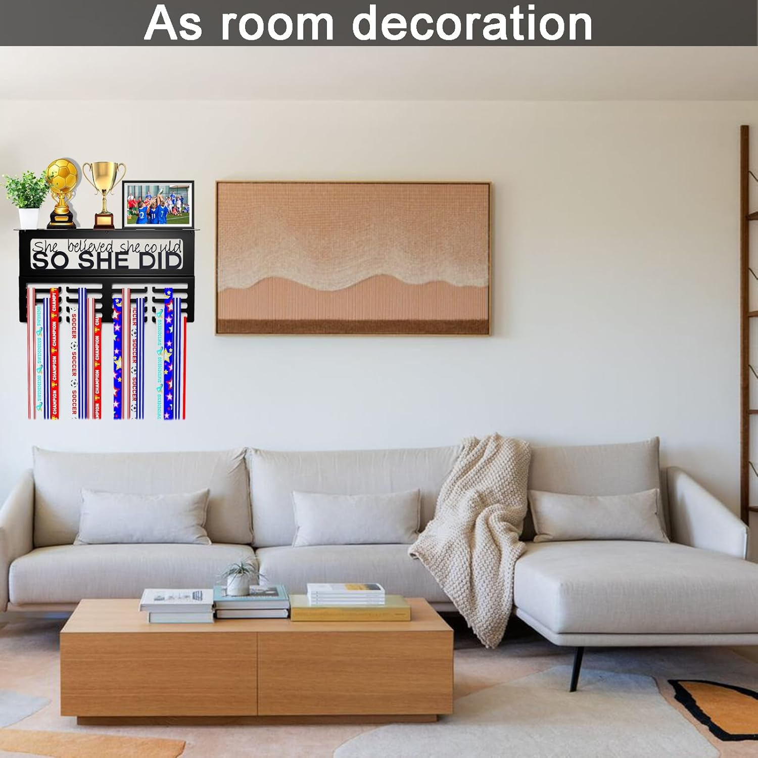 Medal Hanger Display,Running Medal Hanger Display,Trophy Shelf for Wall,Karate Belt Display Rack,Medal Holder for Awards or Trophy,Metal Rack for Wall Mount Hold up 56 Medals image number 5