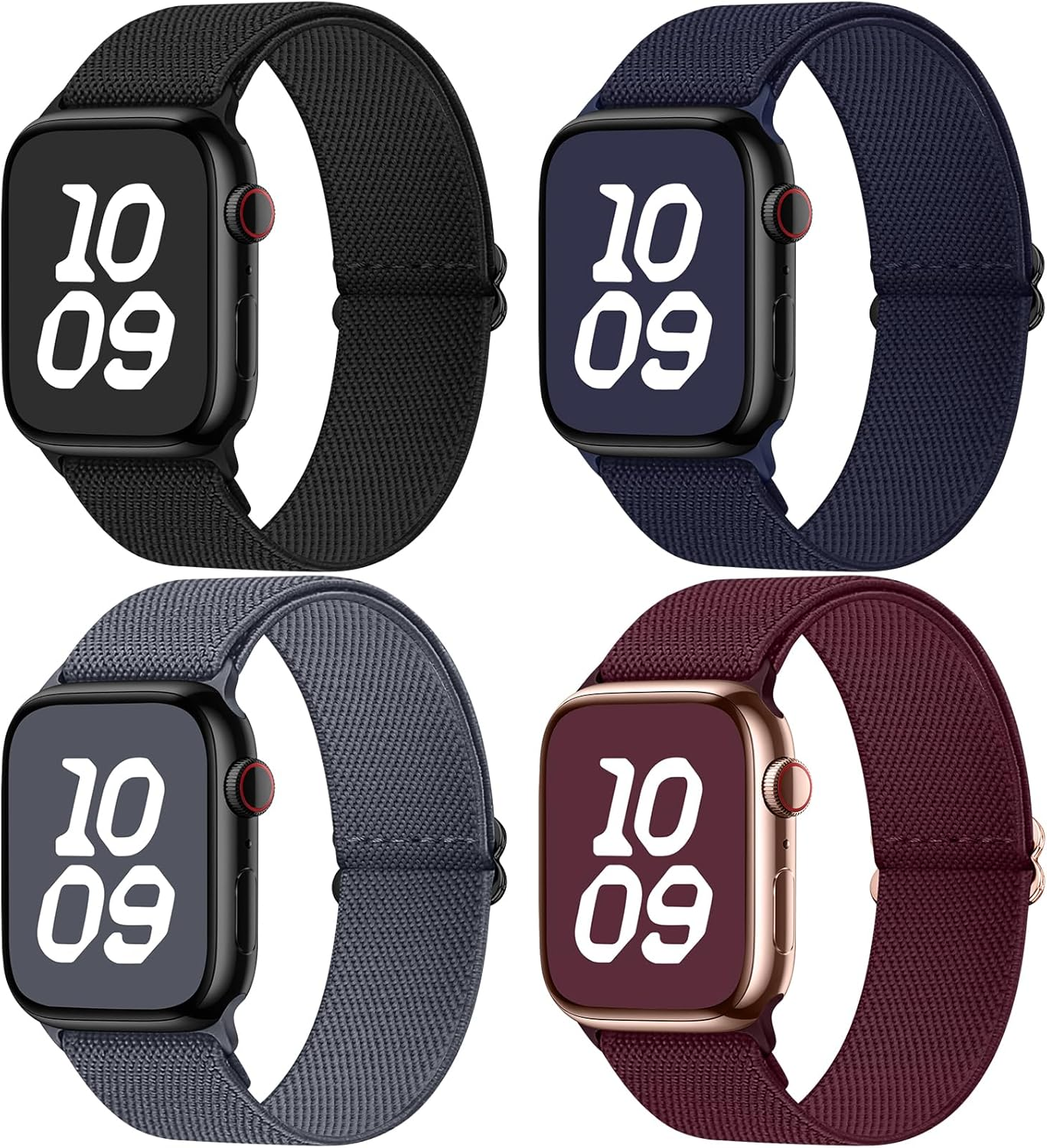 Fullmosa 4 Pack Nylon Strap Compatible with Apple Watch Band 42Mm 41Mm 40Mm 38Mm 49Mm 46Mm 45Mm 44Mm, Water-Resistant Durable Stretch Bands for Iwatch Series 11 10 9 8 7 6 5 4 3 2 1 Ultra SE
