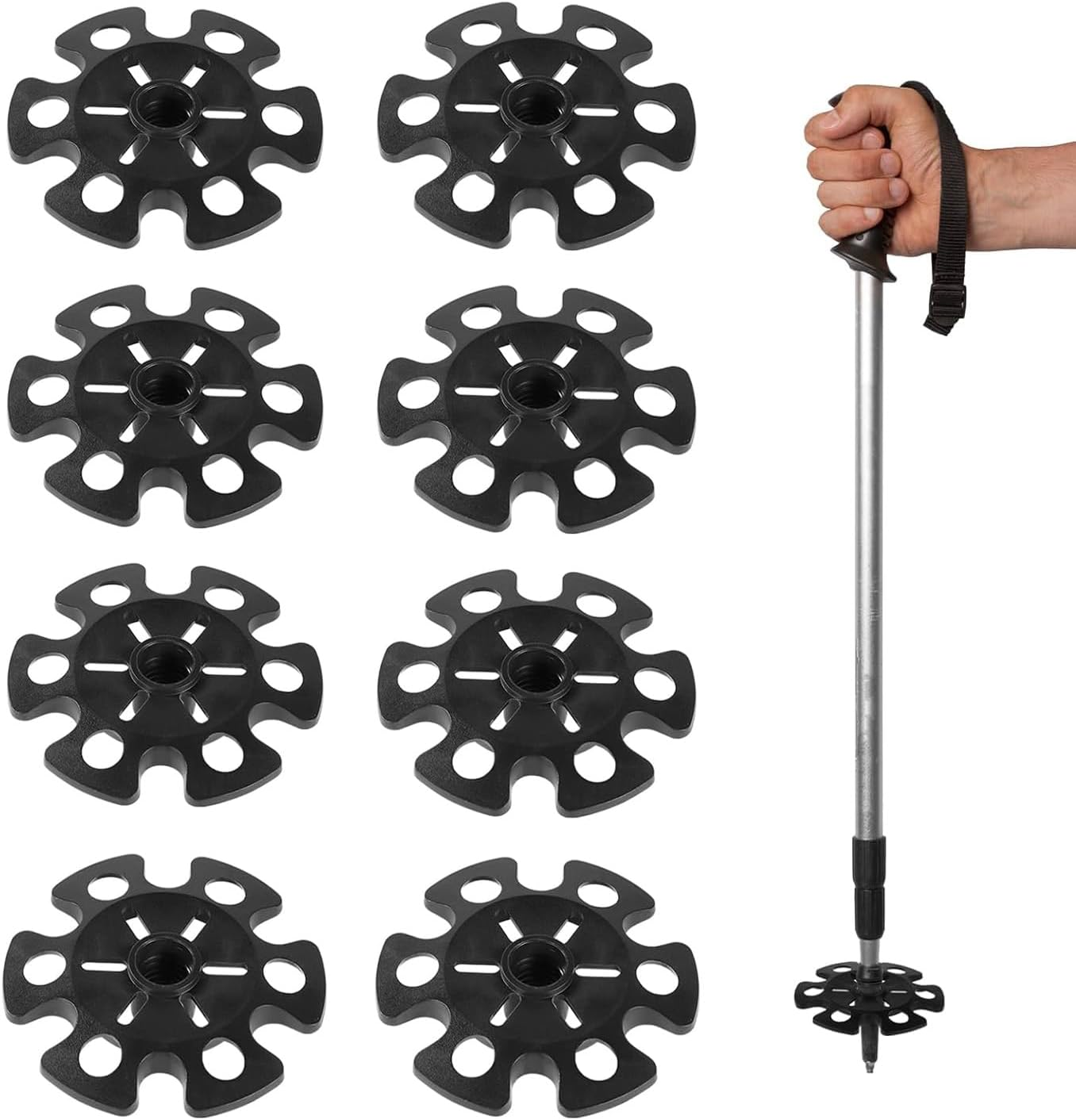8 Pcs Snow Baskets for Trekking Poles, Ski Pole Baskets Replacement, Walking Stick Tips Accessories, Trekking Pole Basket, Rubber Feet for Hiking Trekking Walking Outdoor Winter Activities image number 6