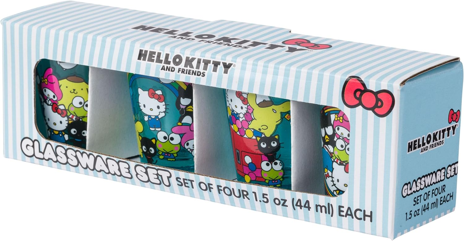 Silver Buffalo Sanrio Group Shot Set 4-Pack Mini Glass Set, 1.5 Ounces - Hello Kitty And Friends Rainbow image number 5