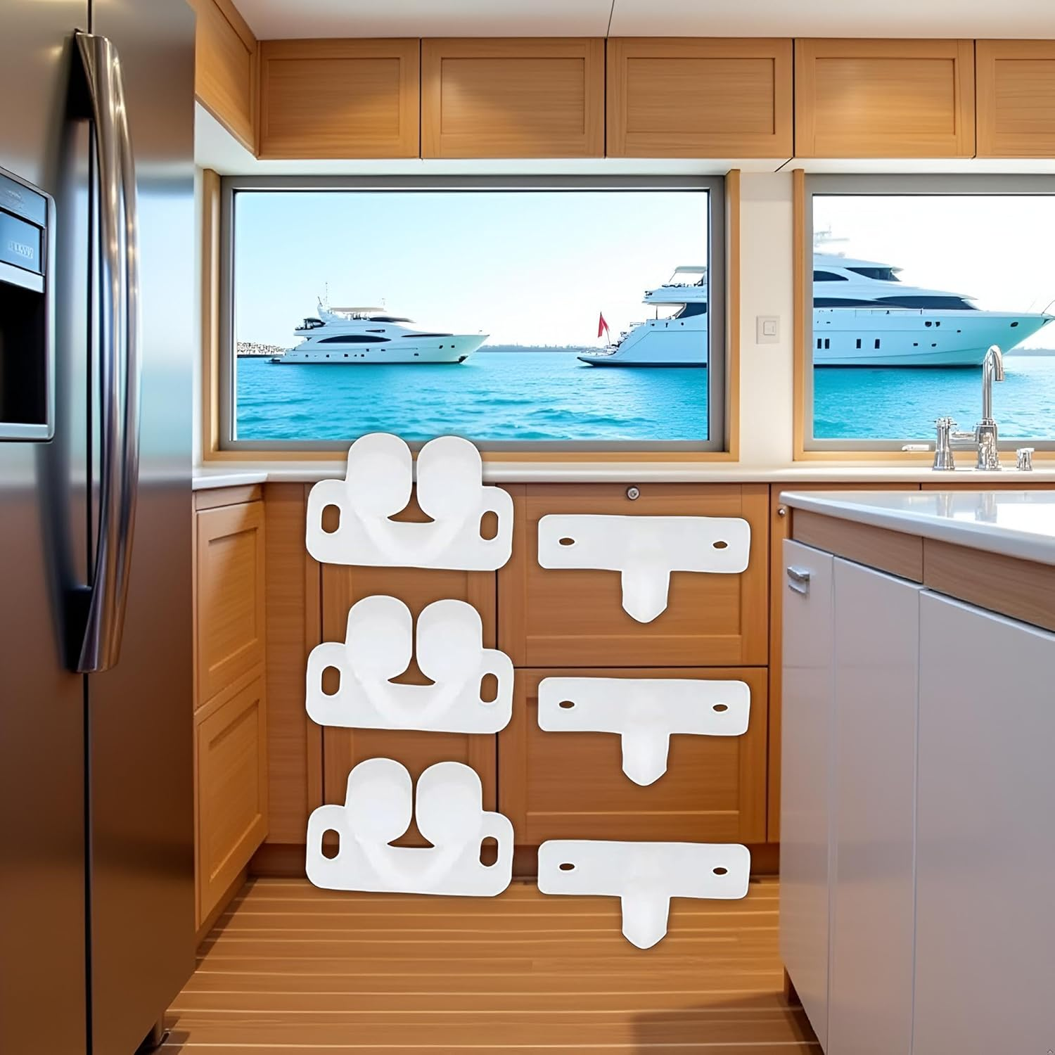 Yuanholumid 3Pcs White Marine Boat Ball Catch Door Cupboard Spring Back Plates Roller Latch Plastic Cabinet and Furniture Door Catches Catches Cabinet Hardware image number 3