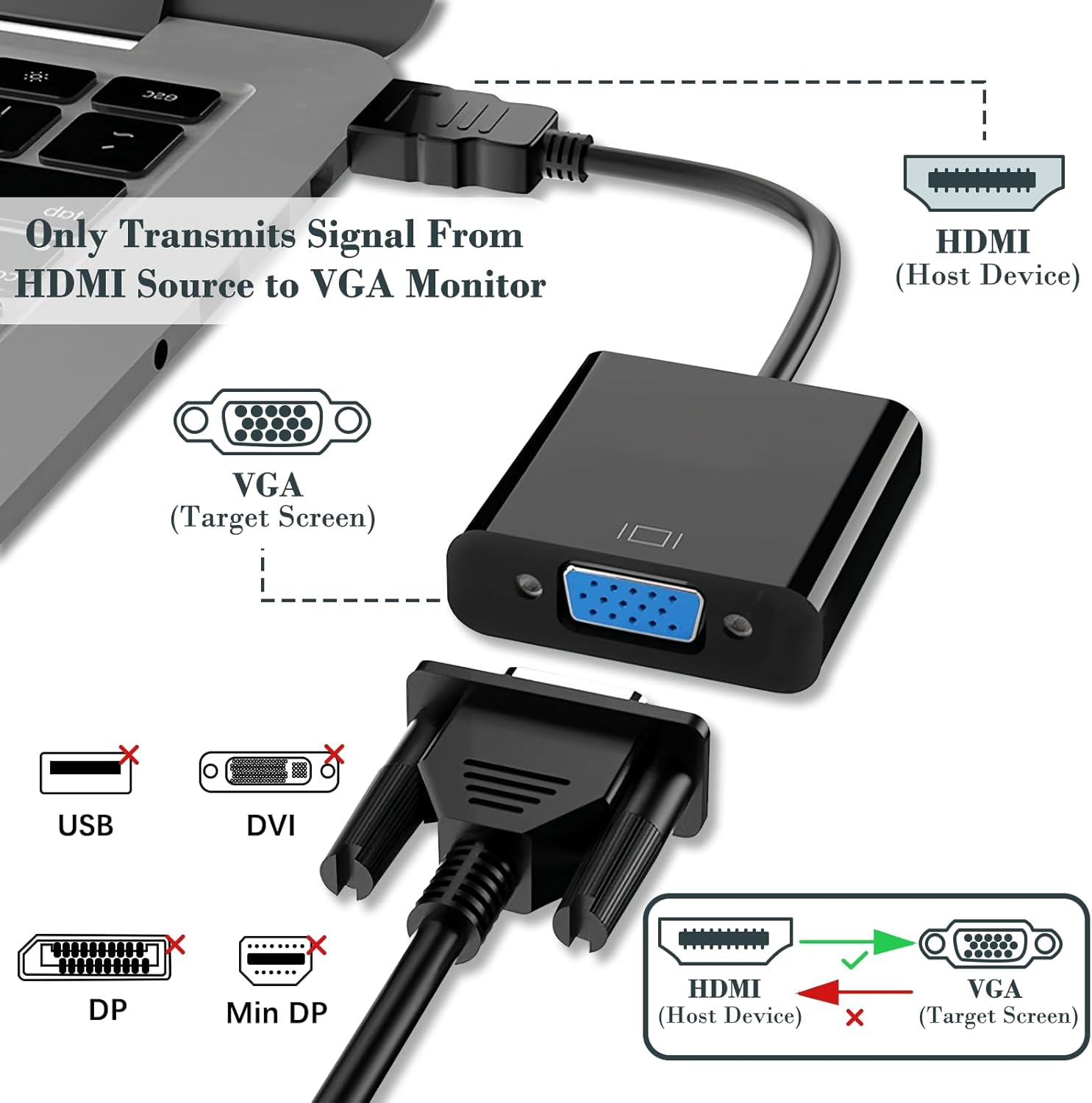 Meliya HDMI to VGA, Uni-Directional Gold-Plated Adapter (Male to Female) for Computer, Desktop, Laptop, PC, Monitor, Projector, HDTV, Chromebook, Raspberry Pi, Roku, Xbox and More image number 4