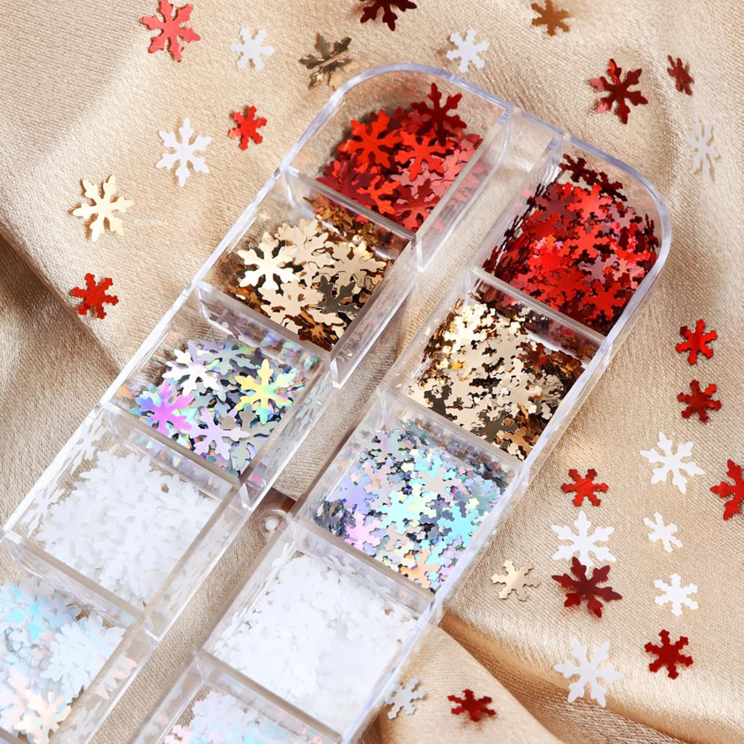 Itadaku 12 Grids Christmas Snowflake Nail Glitter, Holographic Sequins for Winter Art, Red & White Snowflake Decorations for DIY Crafts and Holiday image number 5